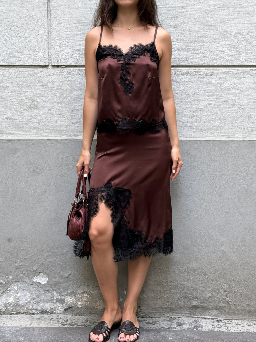 100% Italian Mulberry Silk Tailor Made Skirt + Camisole Top 2-Piece Set S