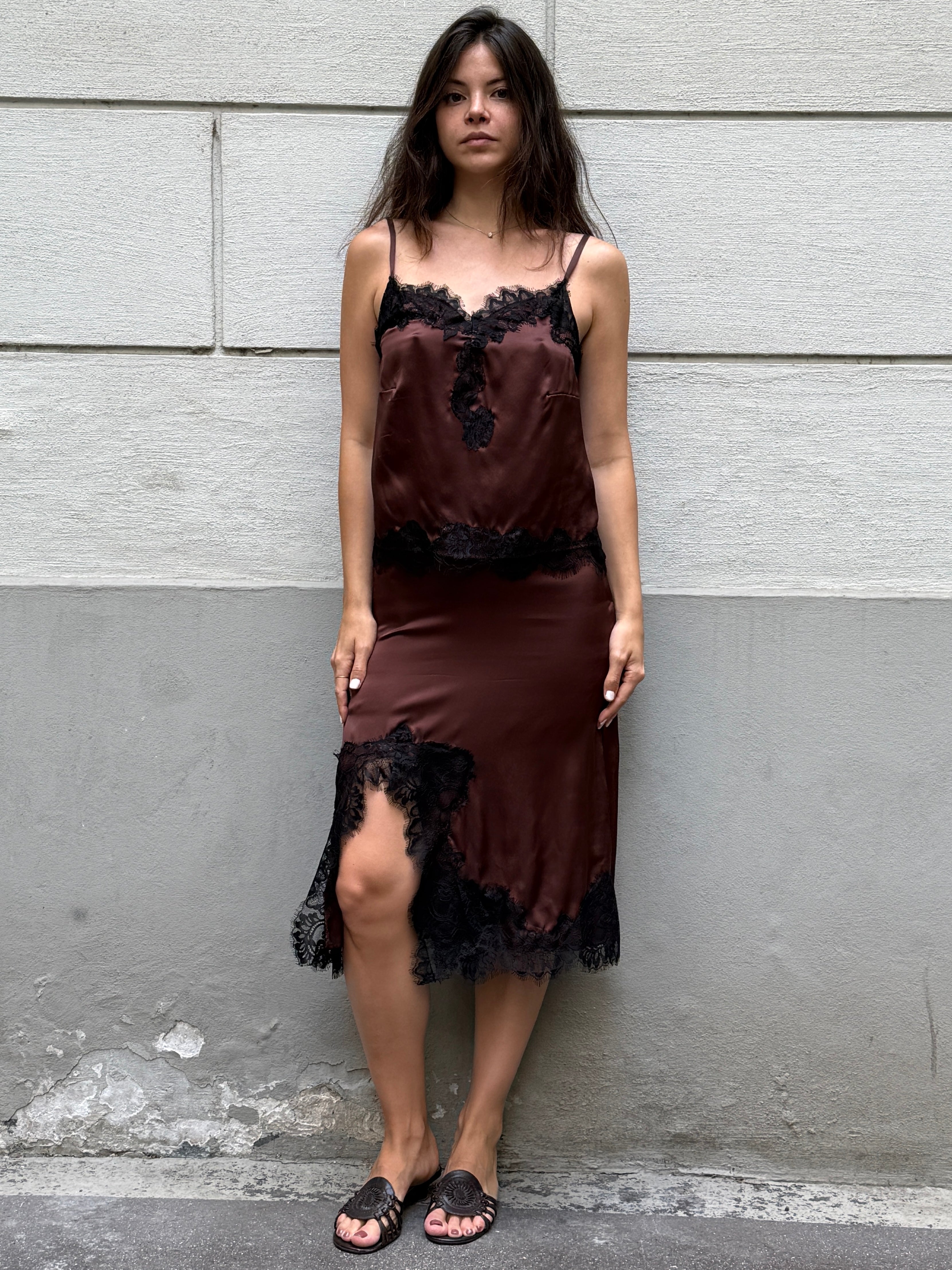 100% Italian Mulberry Silk Tailor Made Skirt + Camisole Top 2-Piece Set S