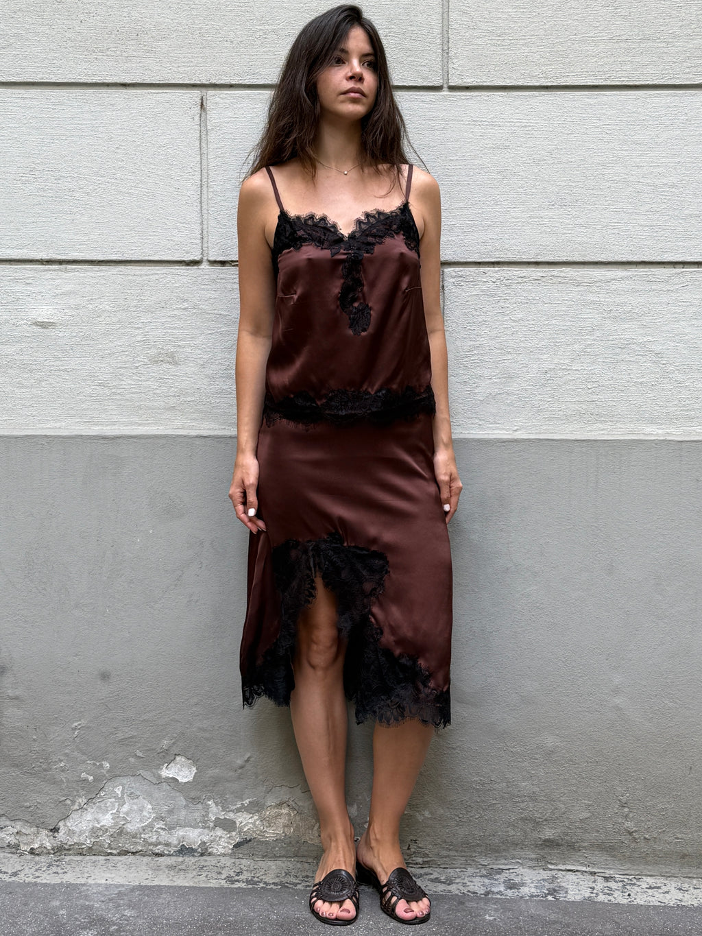 100% Italian Mulberry Silk Tailor Made Skirt + Camisole Top 2-Piece Set S