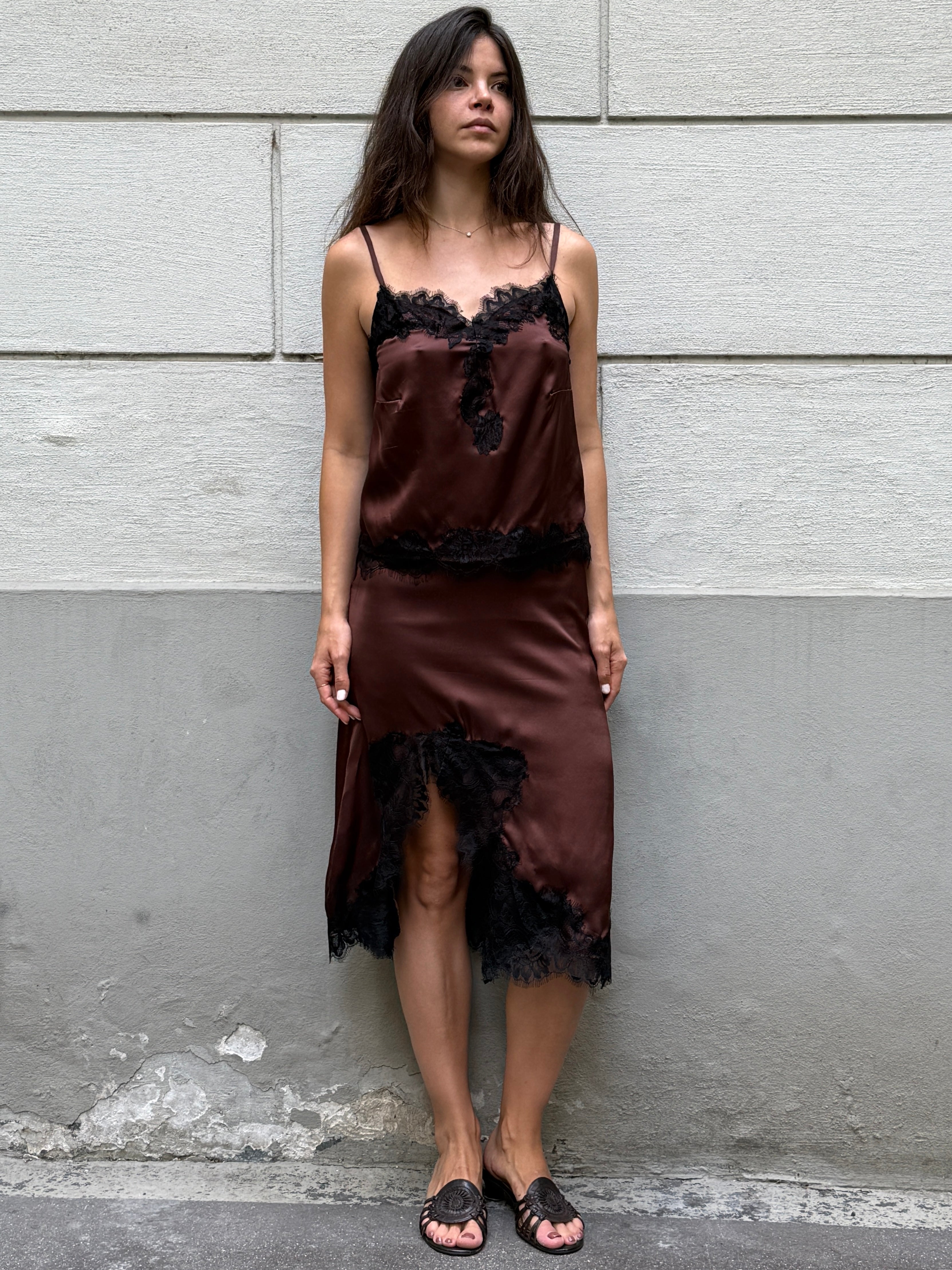 100% Italian Mulberry Silk Tailor Made Skirt + Camisole Top 2-Piece Set S