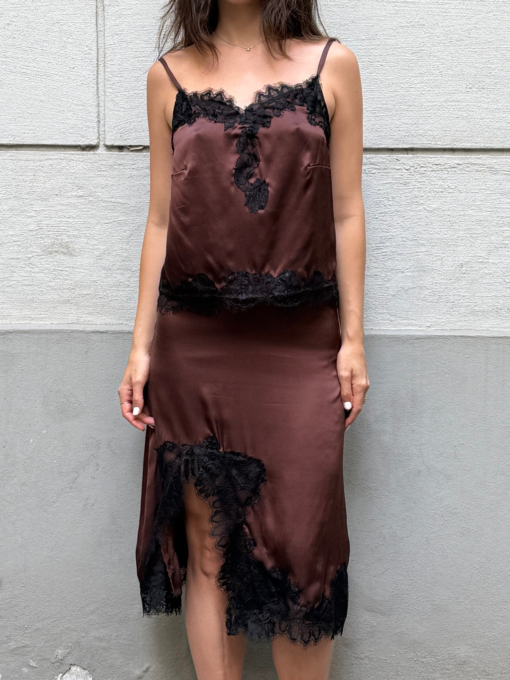 100% Italian Mulberry Silk Tailor Made Skirt + Camisole Top 2-Piece Set S