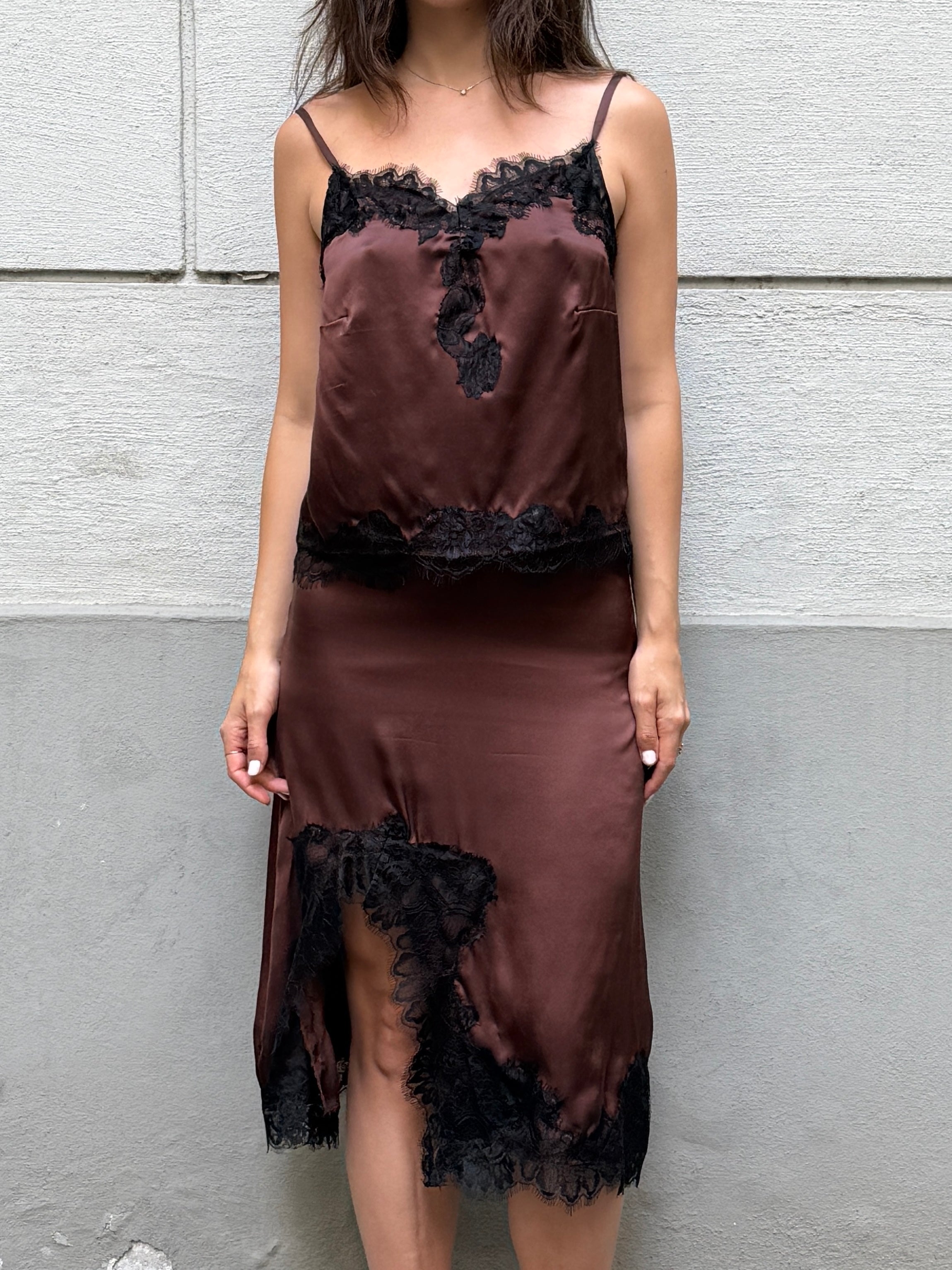 100% Italian Mulberry Silk Tailor Made Skirt + Camisole Top 2-Piece Set S