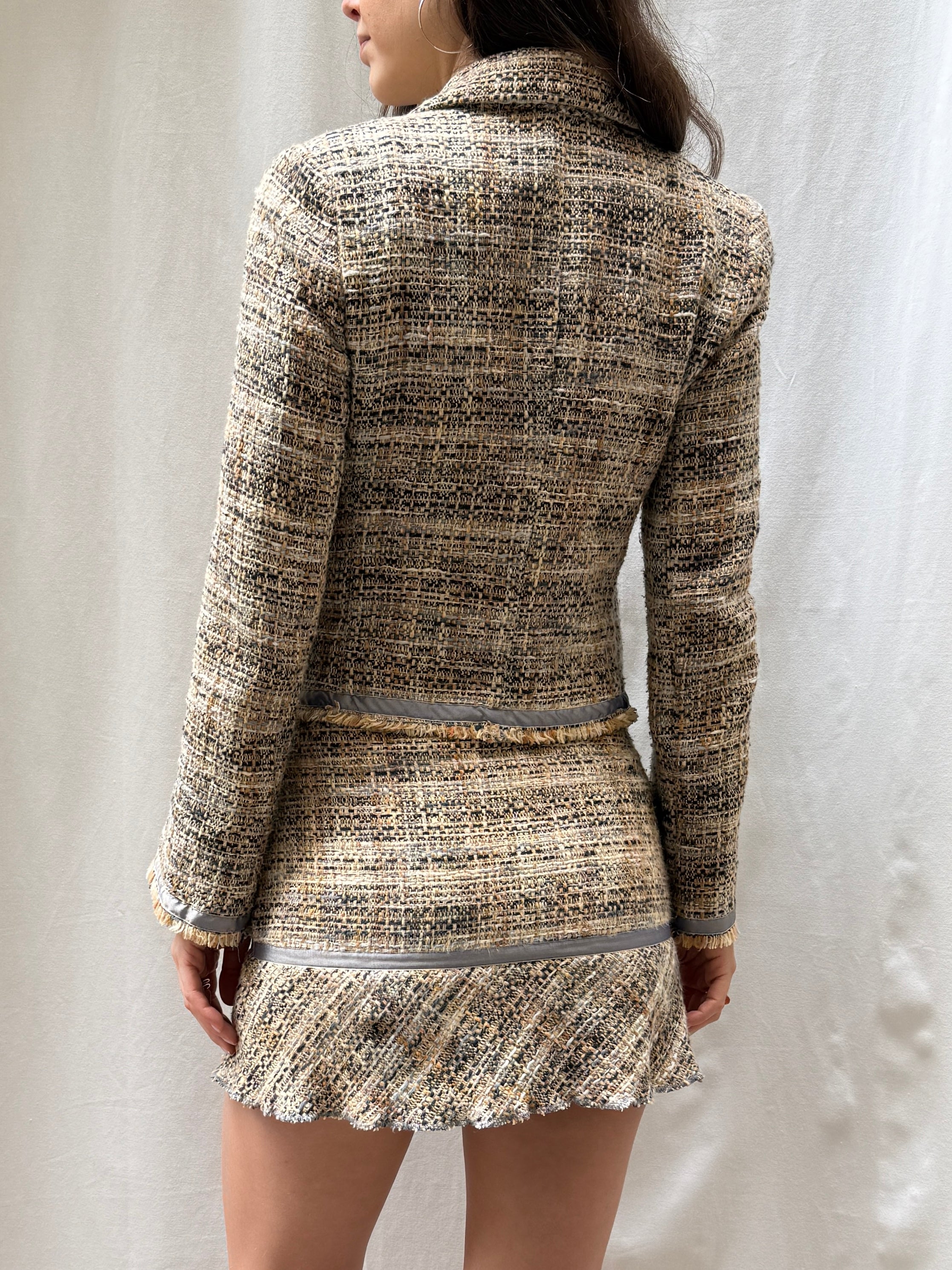 Vintage Y2K Cotton/Viscose Tweed Blazer Skirt 2-Piece Set XS/S