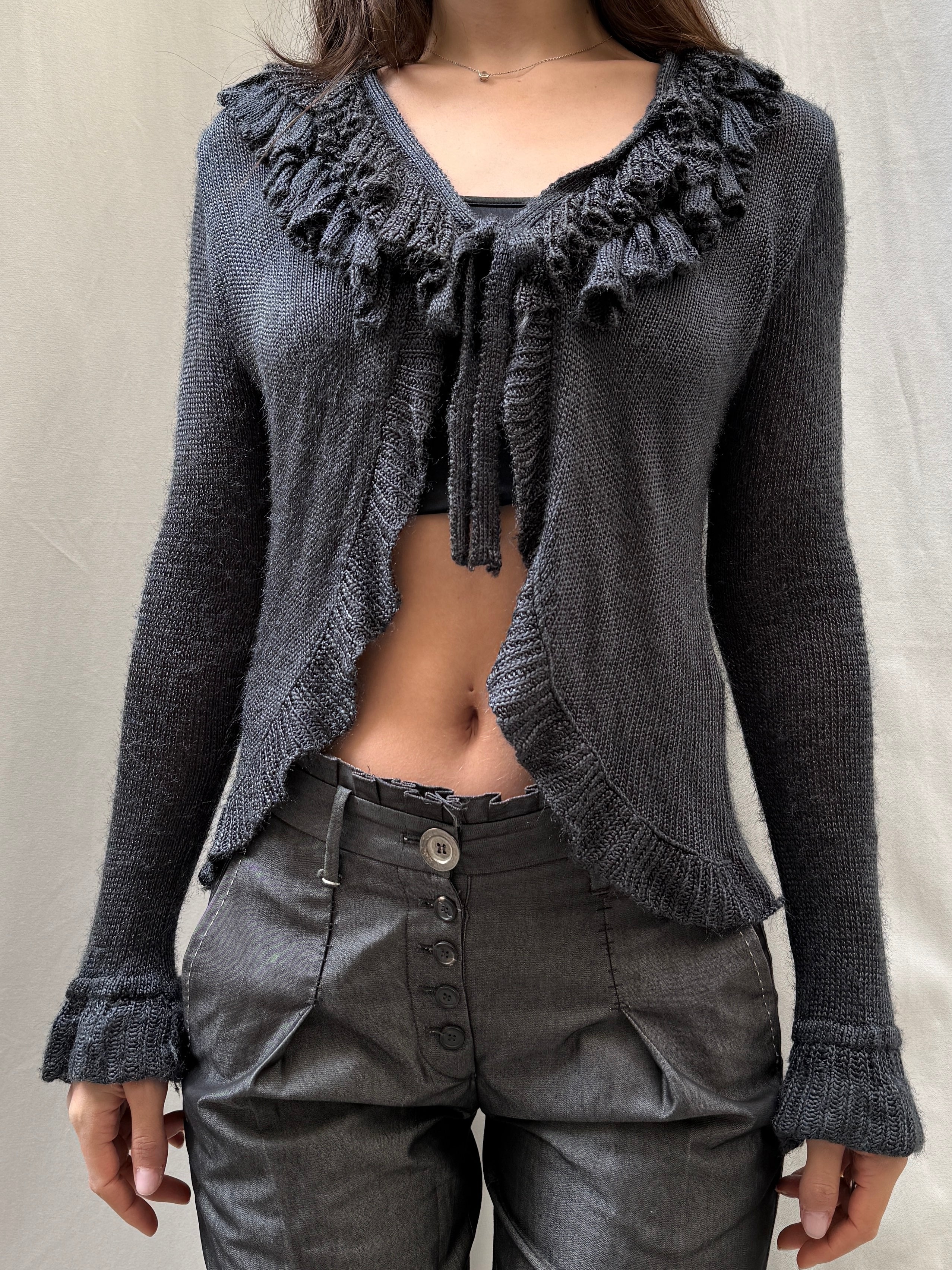 Vintage Dark Gray Ruffle Knit Sweater Top