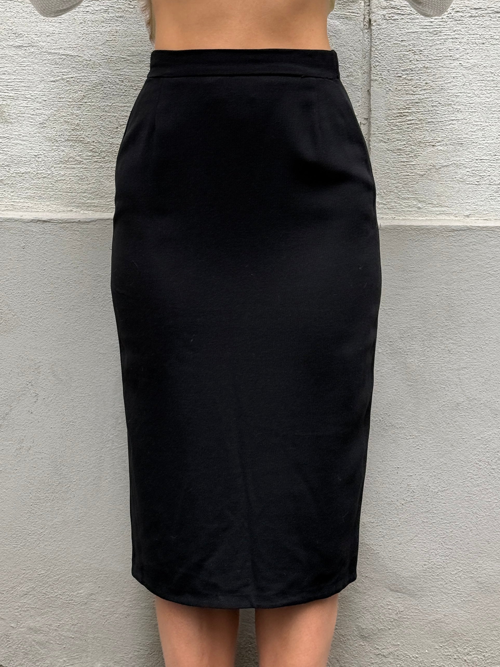 Vintage Black Wool Pencil Skirt S
