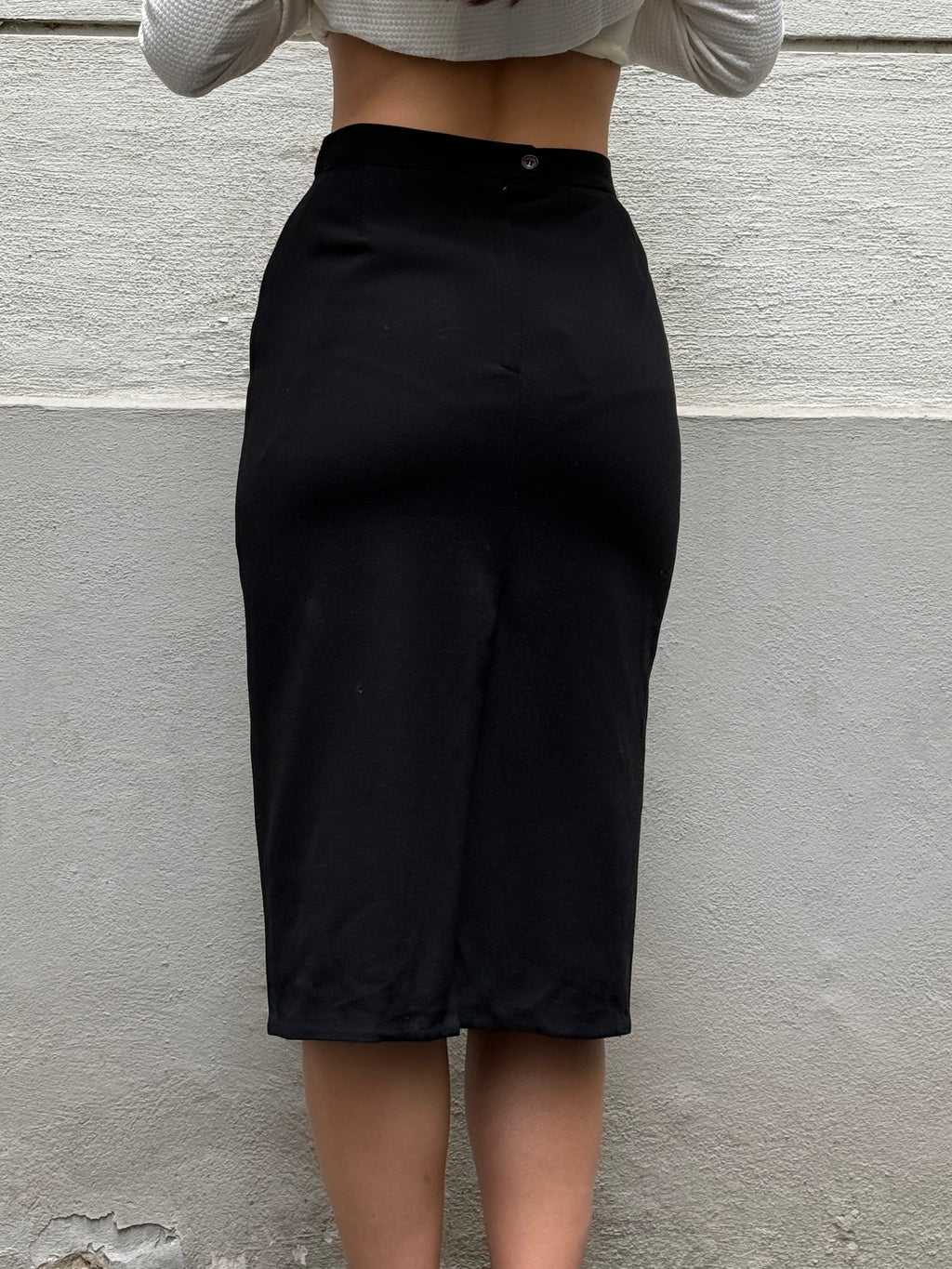Vintage Black Wool Pencil Skirt S