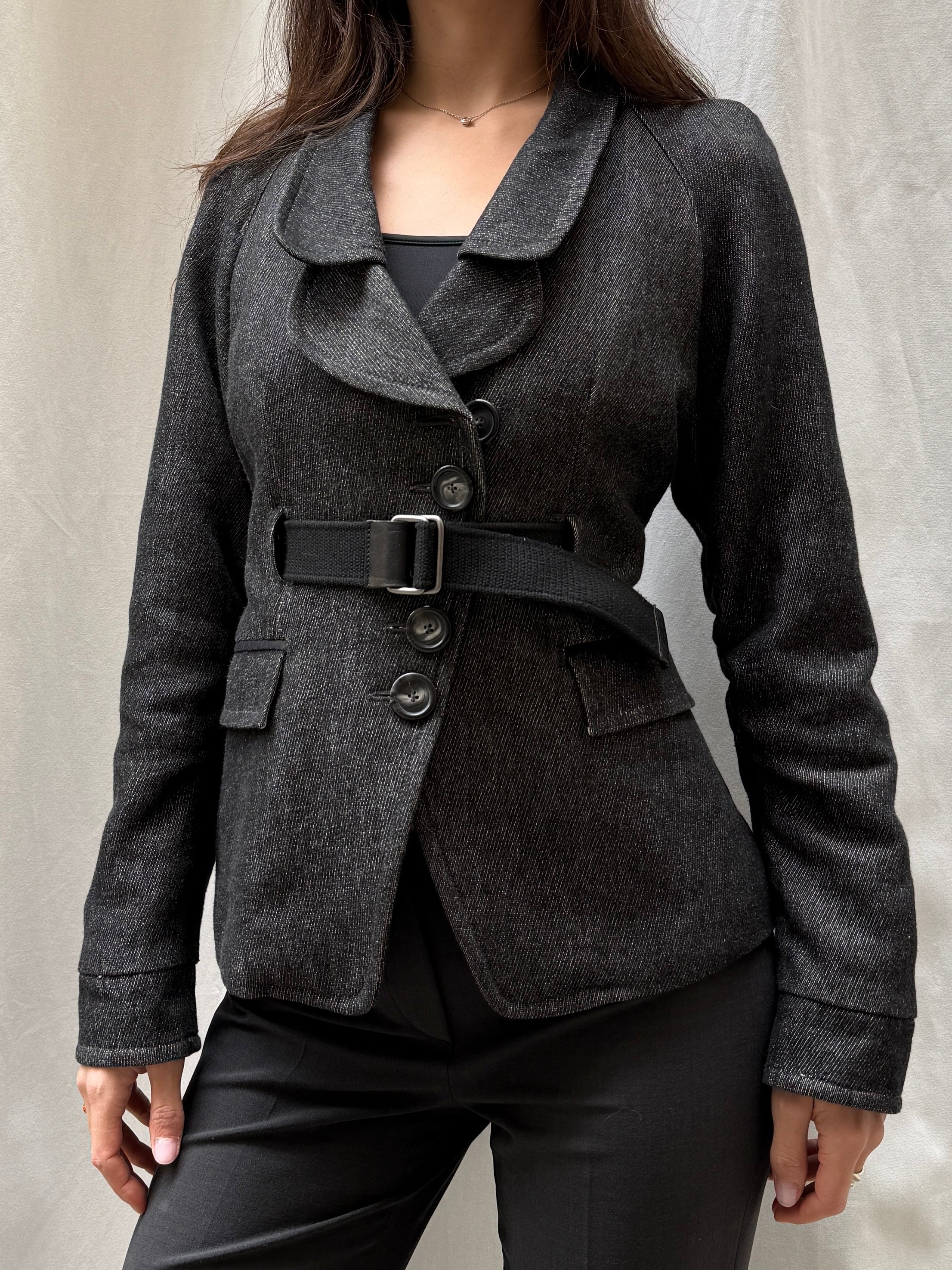 Cop Copine Belted Dark Gray Blazer Jacket S/M
