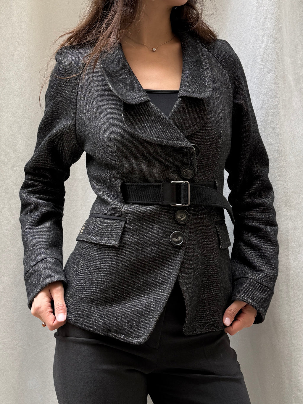 Cop Copine Belted Dark Gray Blazer Jacket S/M