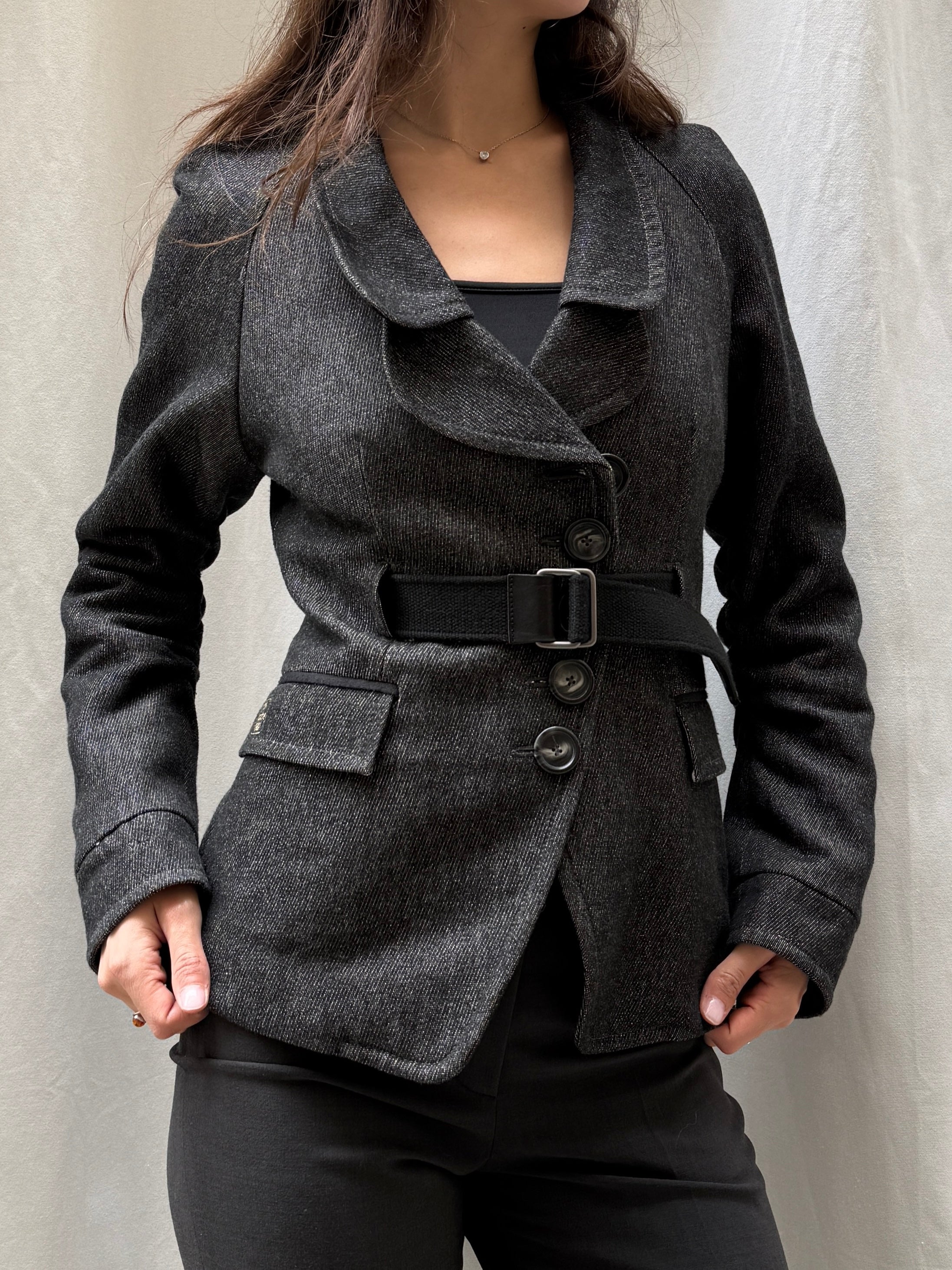 Cop Copine Belted Dark Gray Blazer Jacket S/M