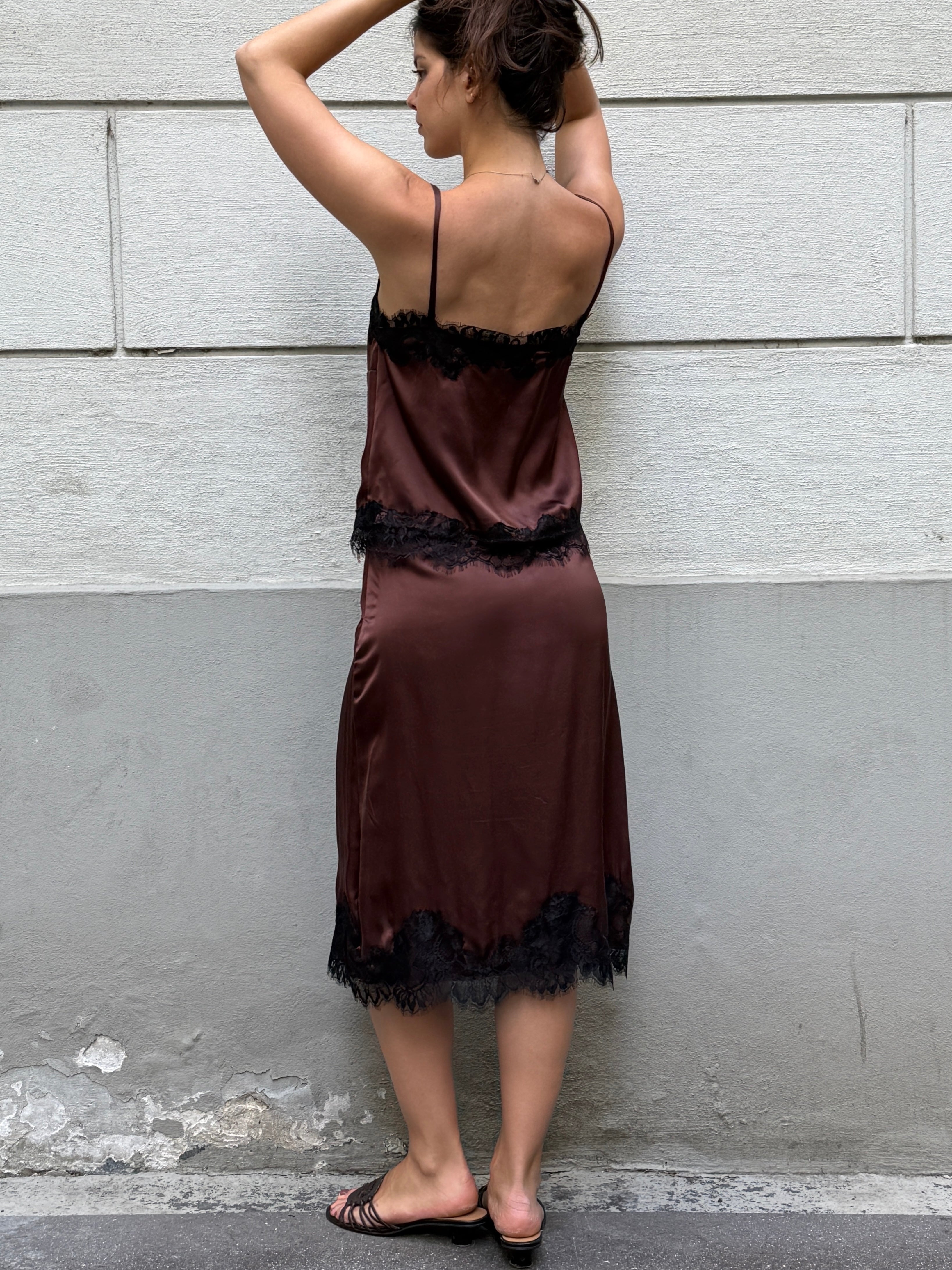 100% Italian Mulberry Silk Tailor Made Skirt + Camisole Top 2-Piece Set S