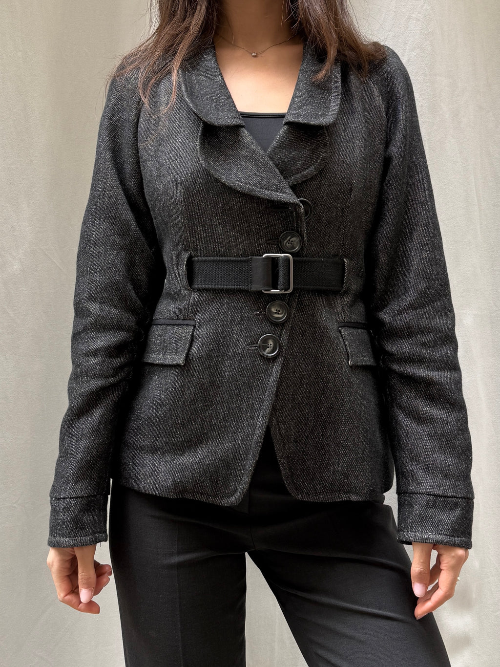 Cop Copine Belted Dark Gray Blazer Jacket S/M