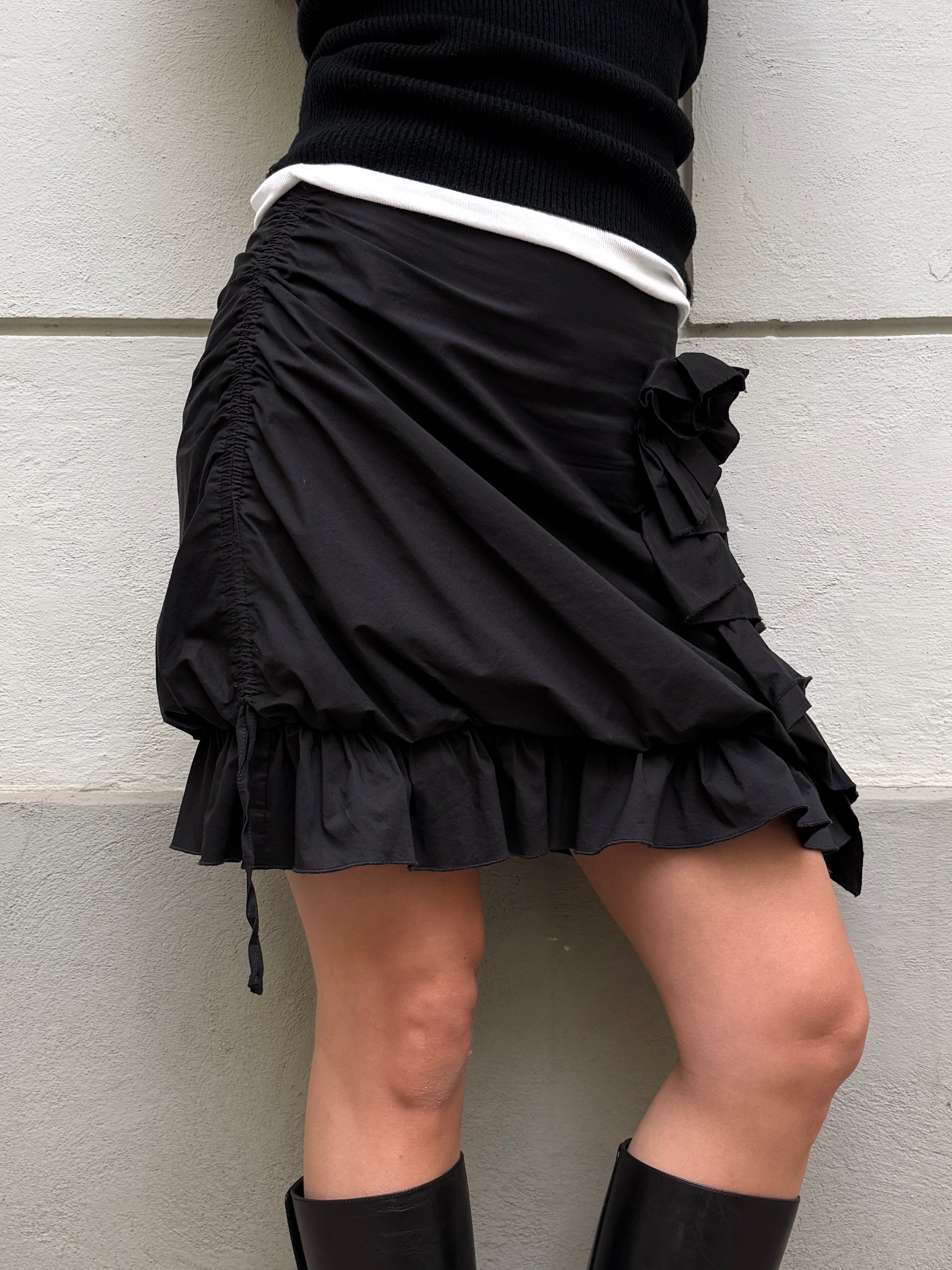 Cop Copine Ruffle Black Cotton Balloon Skirt S/M