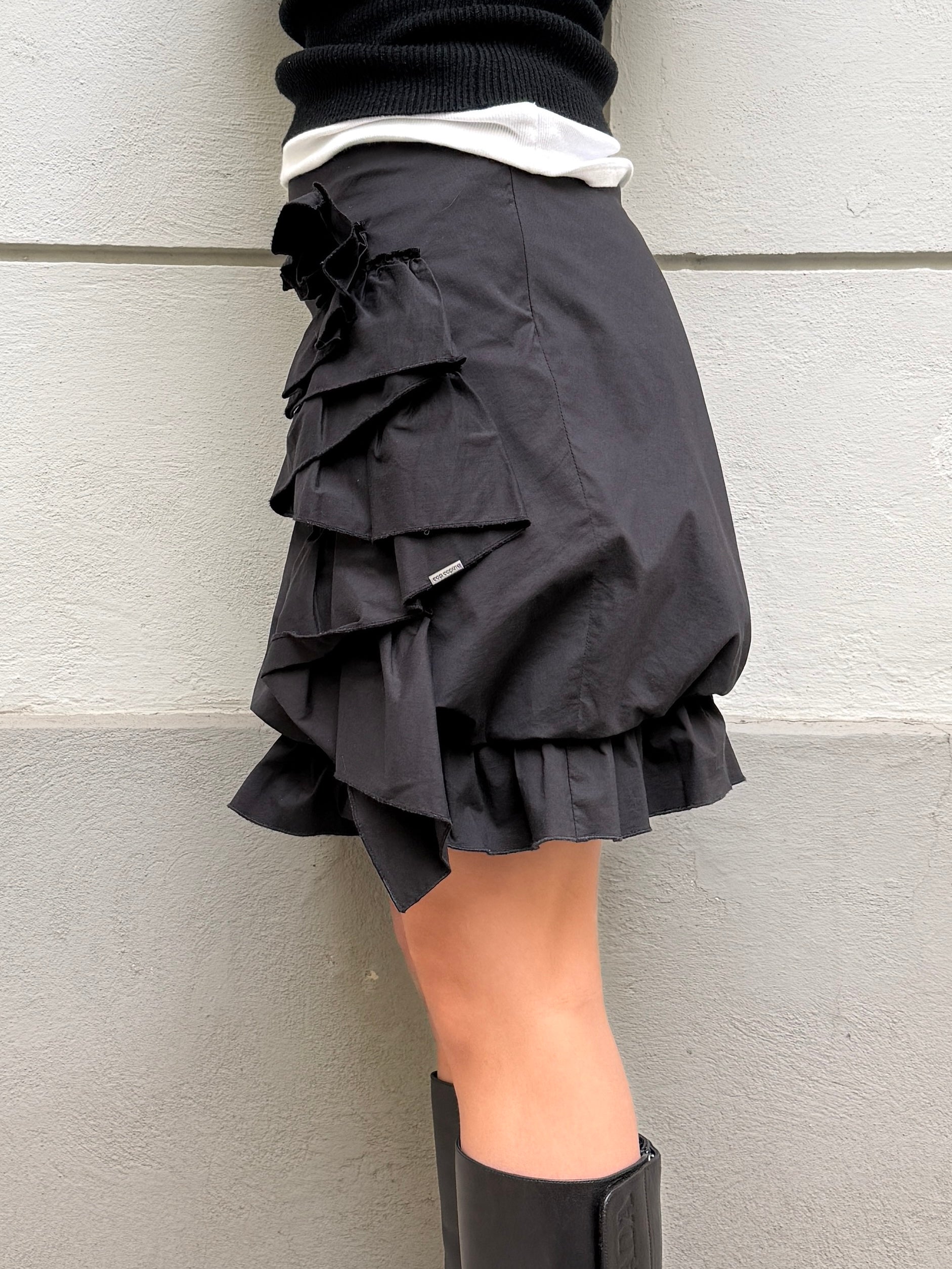 Cop Copine Ruffle Black Cotton Balloon Skirt S/M