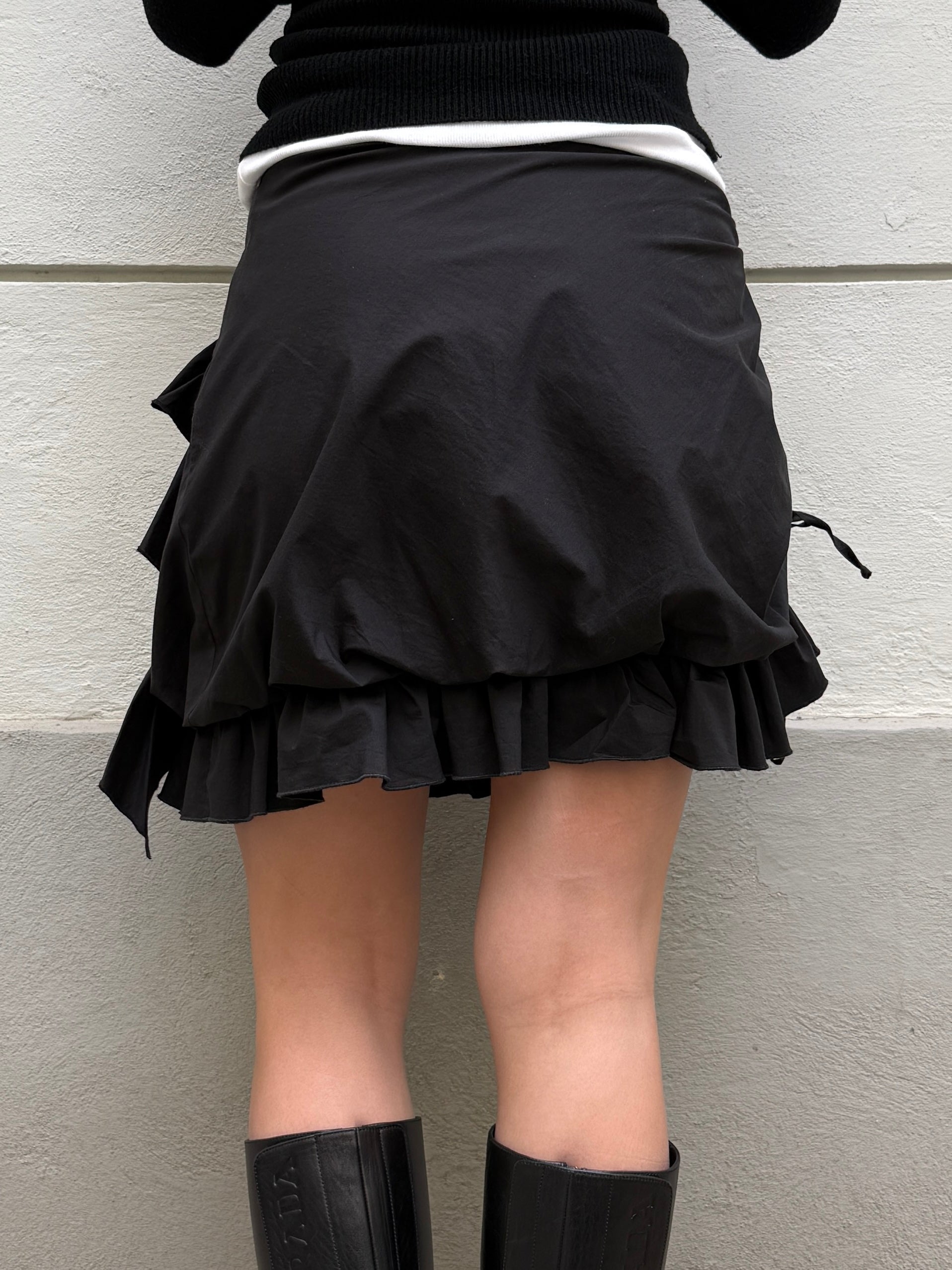 Cop Copine Ruffle Black Cotton Balloon Skirt S/M