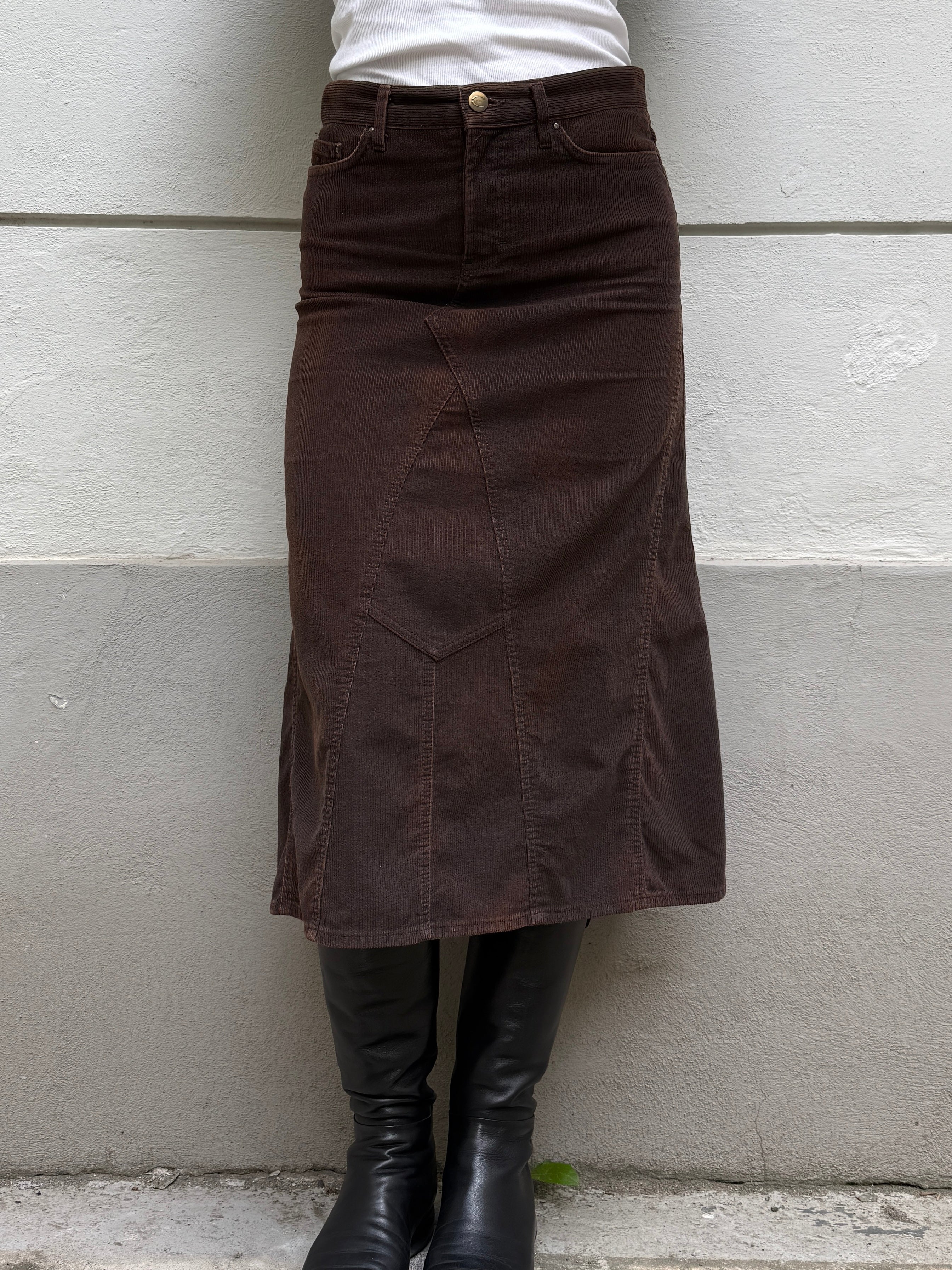 Vintage Cavalli Dark Brown Corduroy Midi Skirt S