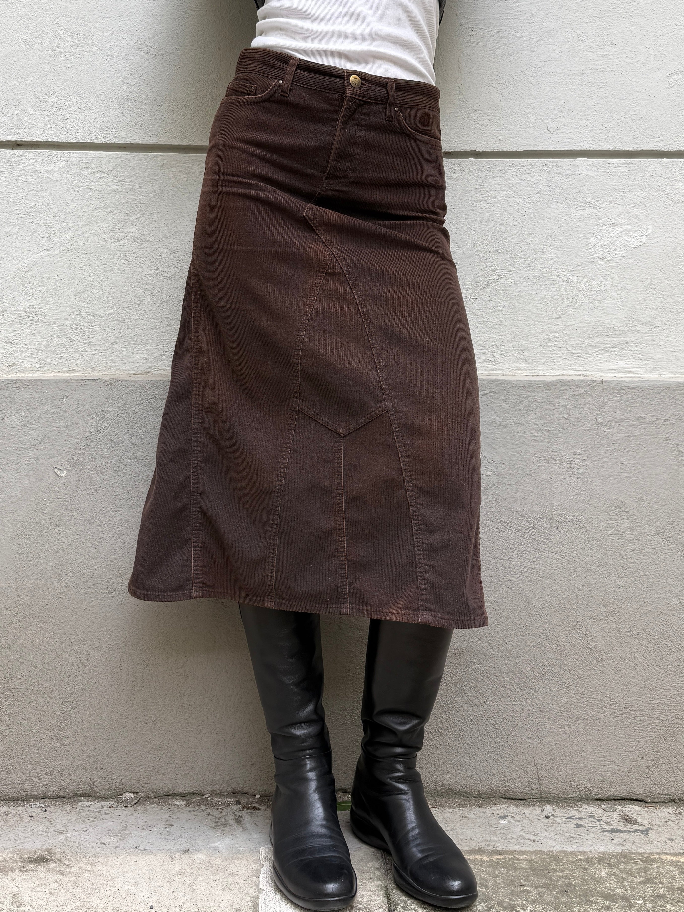 Vintage Cavalli Dark Brown Corduroy Midi Skirt S