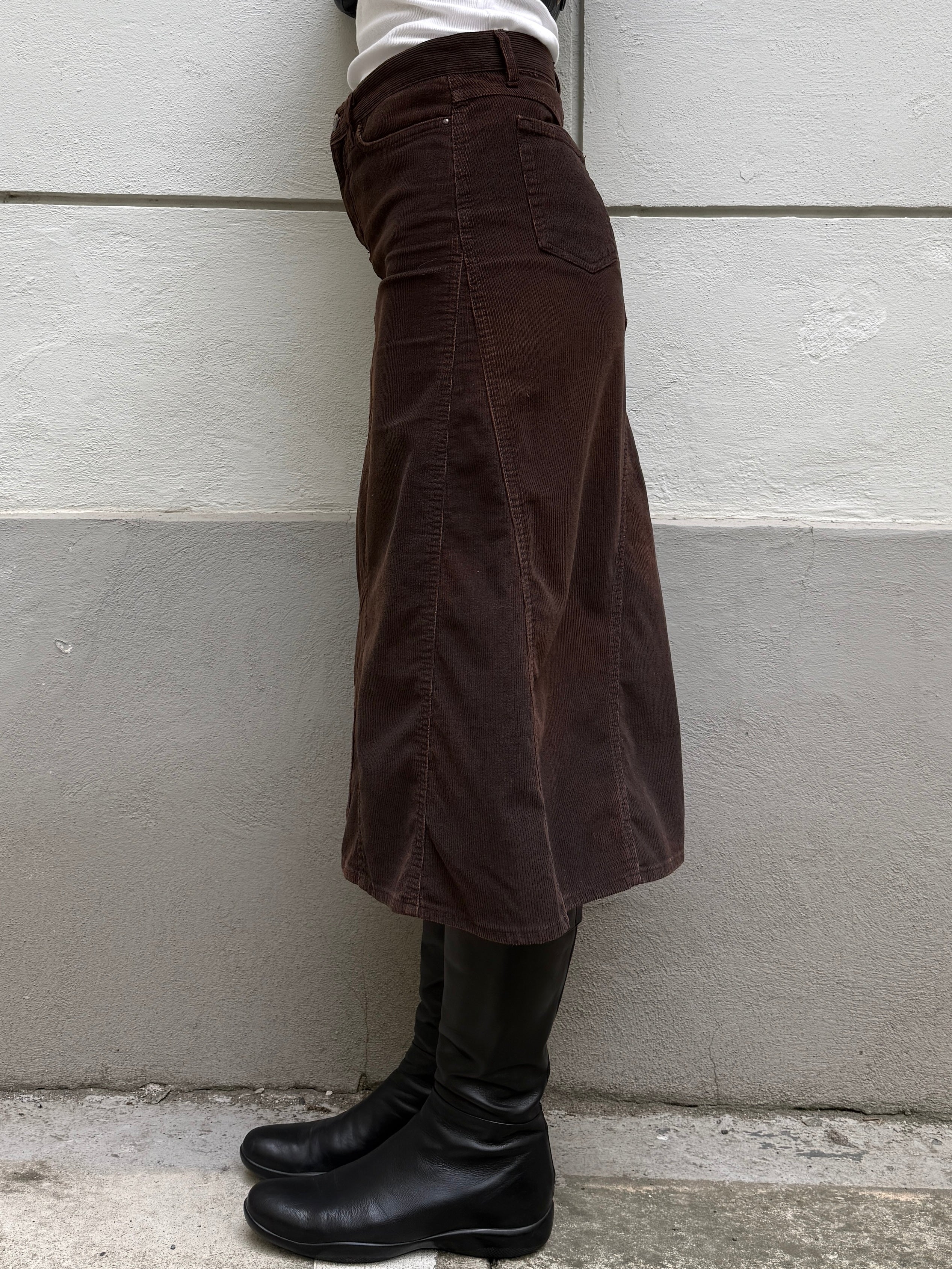 Vintage Cavalli Dark Brown Corduroy Midi Skirt S