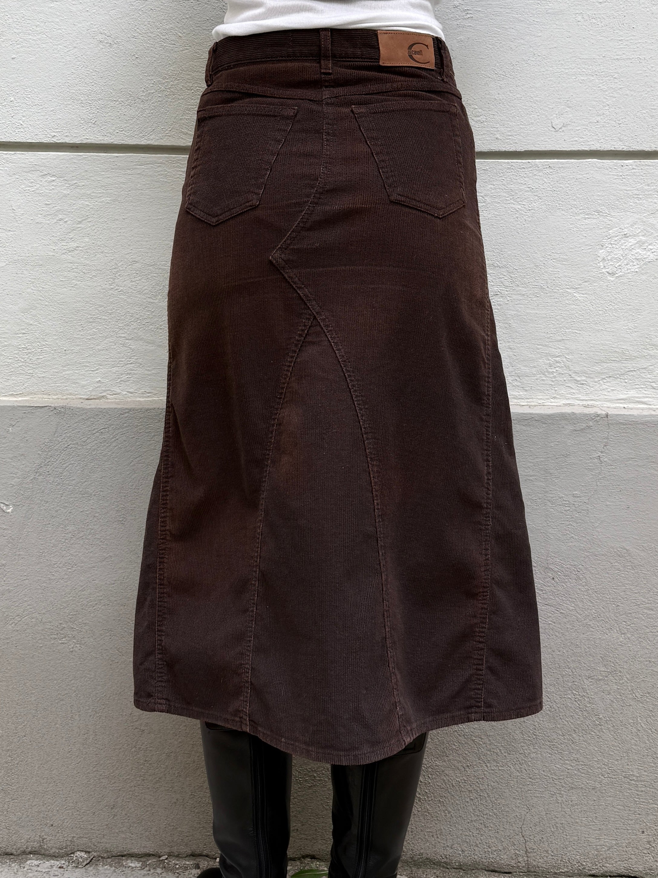 Vintage Cavalli Dark Brown Corduroy Midi Skirt S