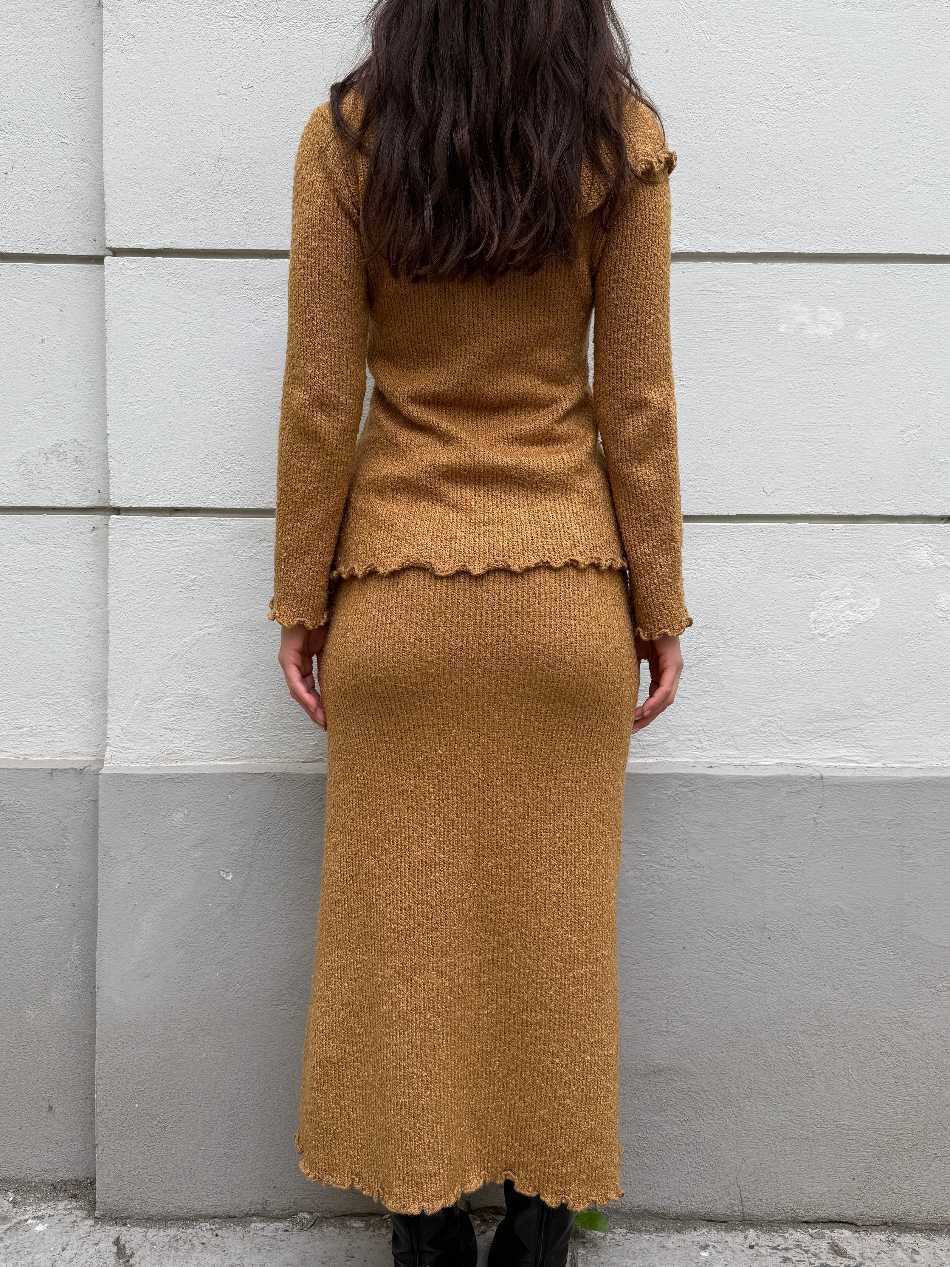 Vintage Wool Blend Mustard Yellow 2-Piece Sweater Skirt Set S/M