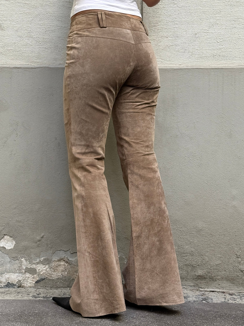 Vintage 100% Genuine Leather Suede Taupe Bootleg Trousers XS/S
