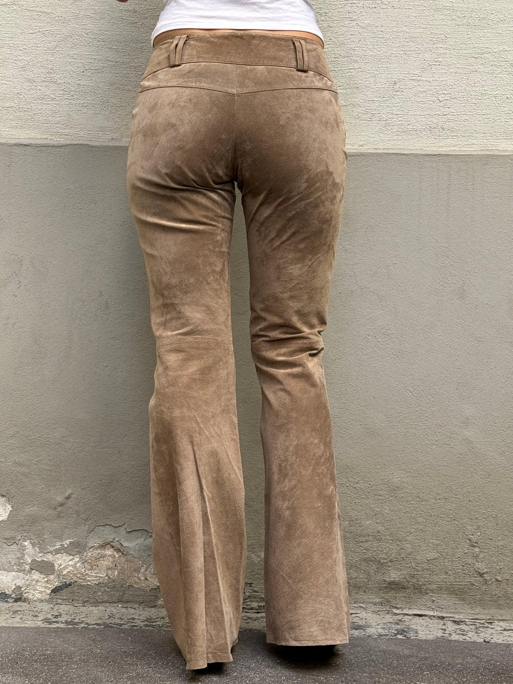 Vintage 100% Genuine Leather Suede Taupe Bootleg Trousers XS/S