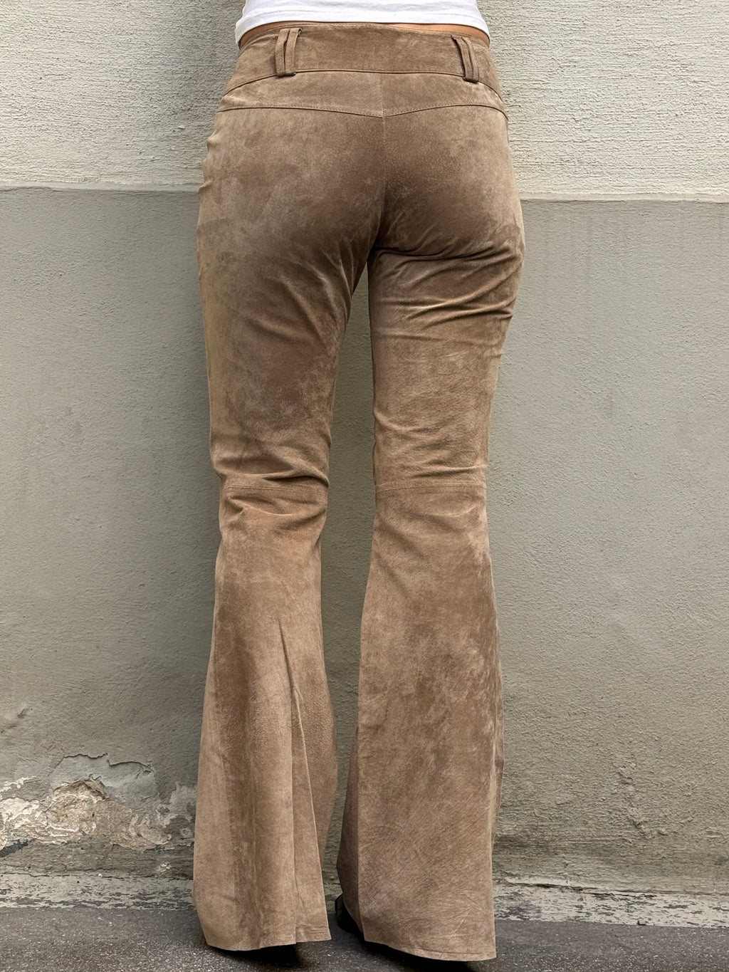 Vintage 100% Genuine Leather Suede Taupe Bootleg Trousers XS/S