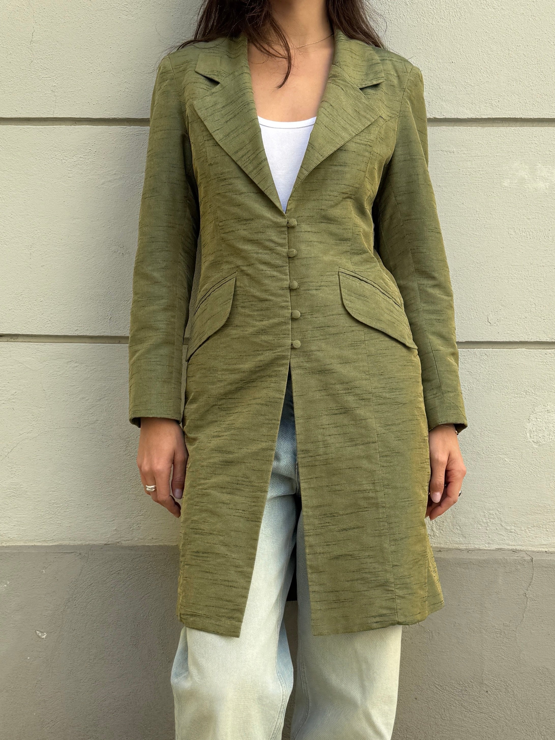 Vintage Silk Blend Green Blazer Jacket S