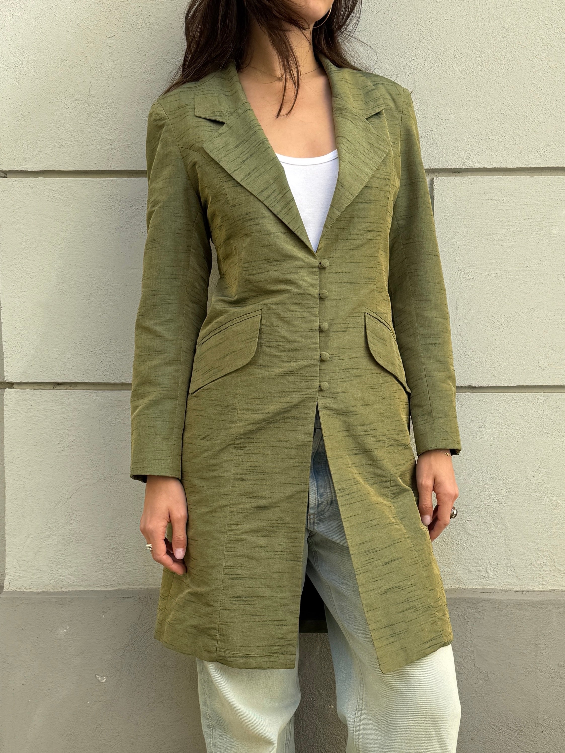 Vintage Silk Blend Green Blazer Jacket S