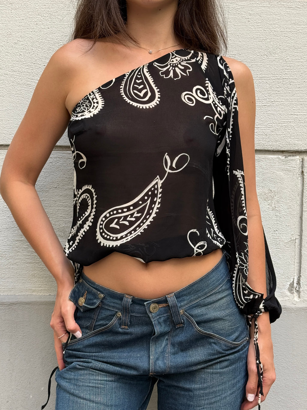 Vintage Y2K 100% Viscose Asymmetrical Top S