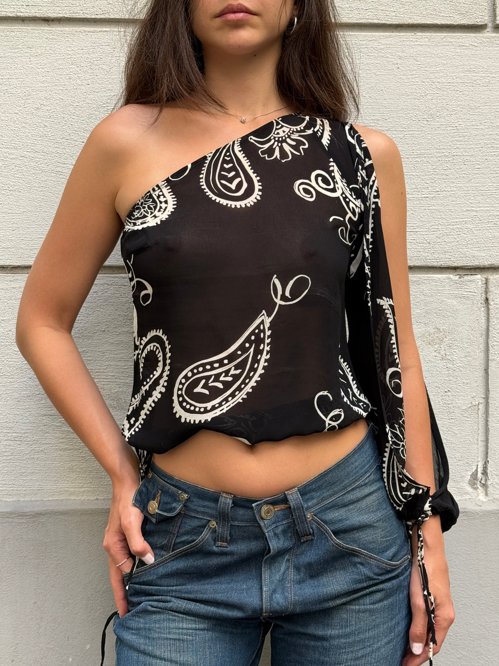 Vintage Y2K 100% Viscose Asymmetrical Top S