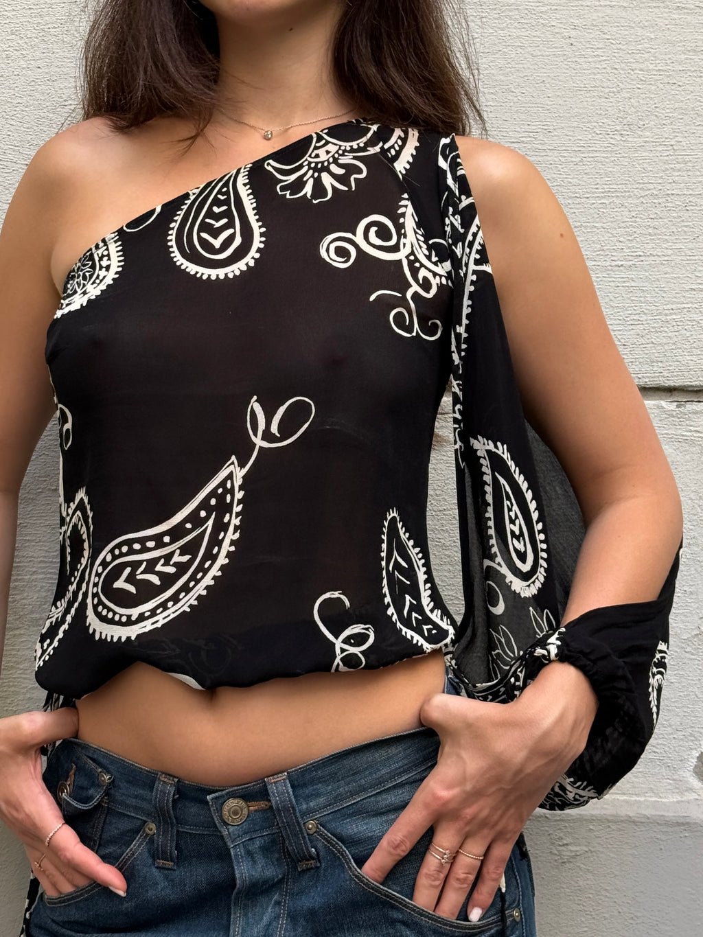 Vintage Y2K 100% Viscose Asymmetrical Top S