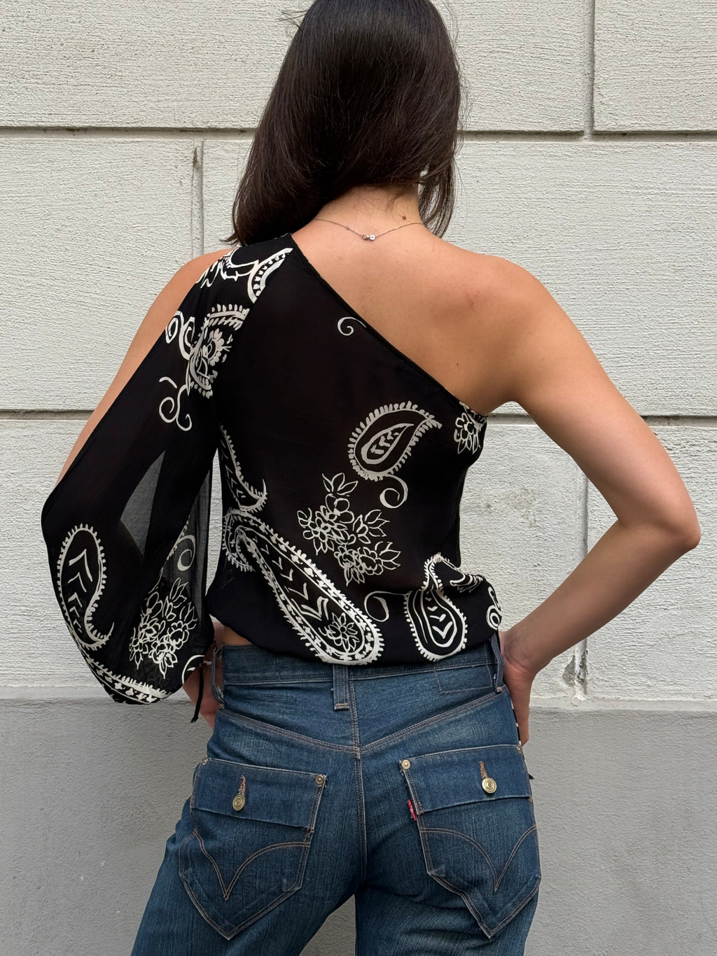 Vintage Y2K 100% Viscose Asymmetrical Top S