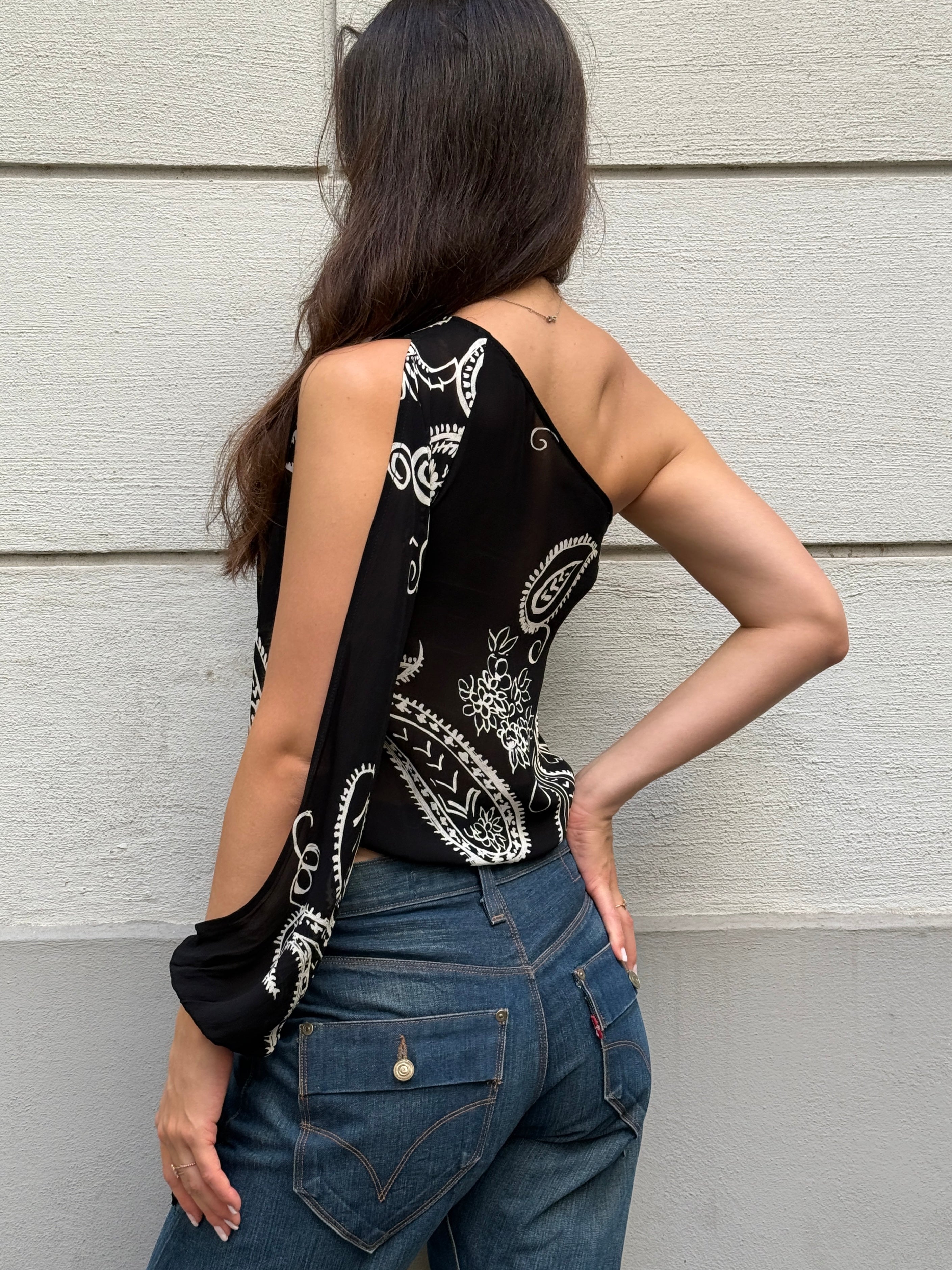 Vintage Y2K 100% Viscose Asymmetrical Top S
