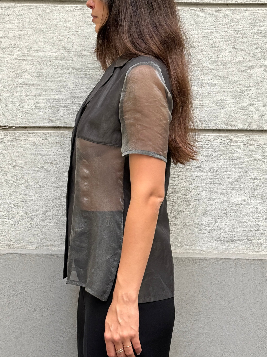 Vintage Gray Sheer Panel Blazer Style Top S/M