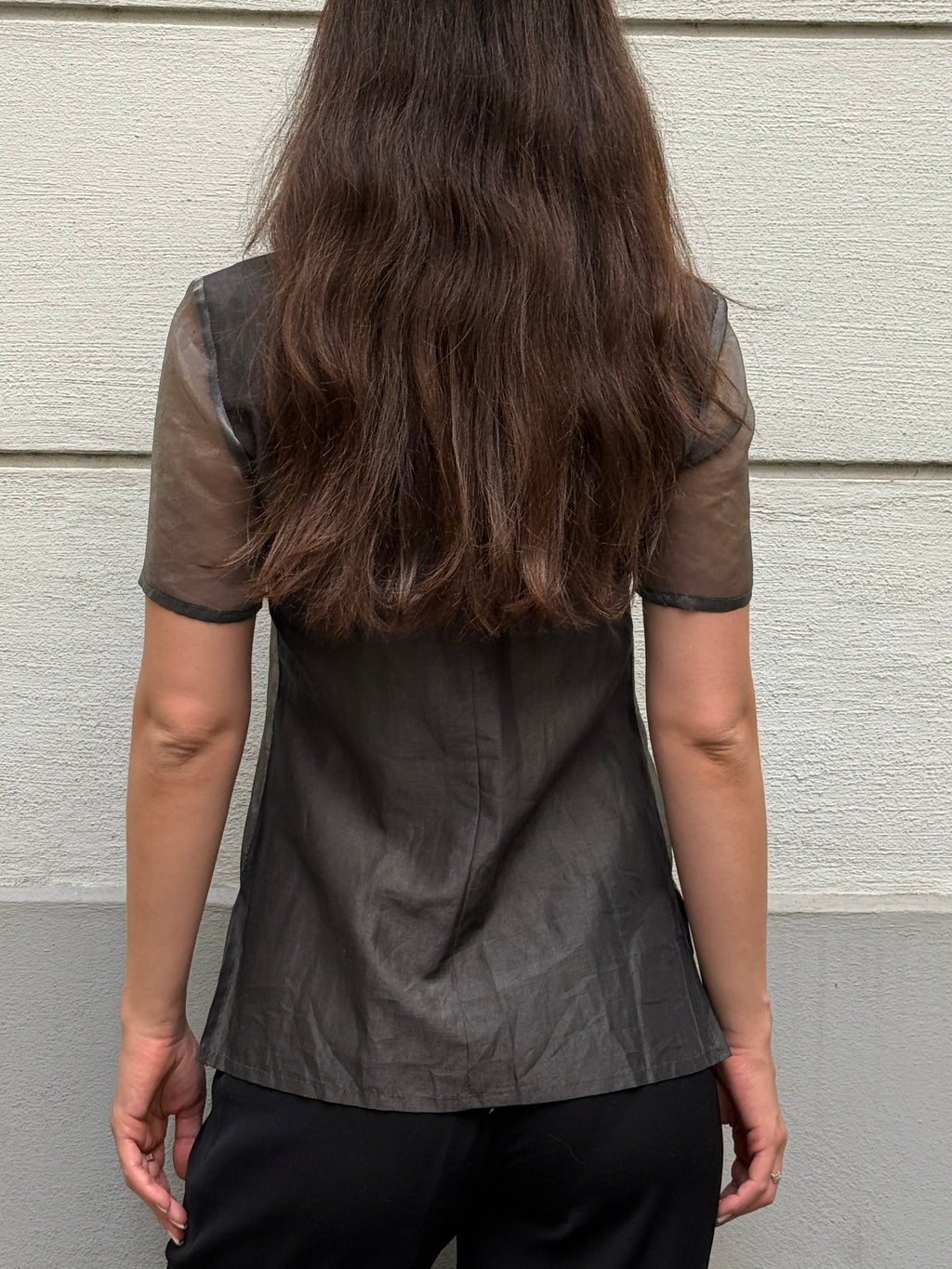 Vintage Gray Sheer Panel Blazer Style Top S/M