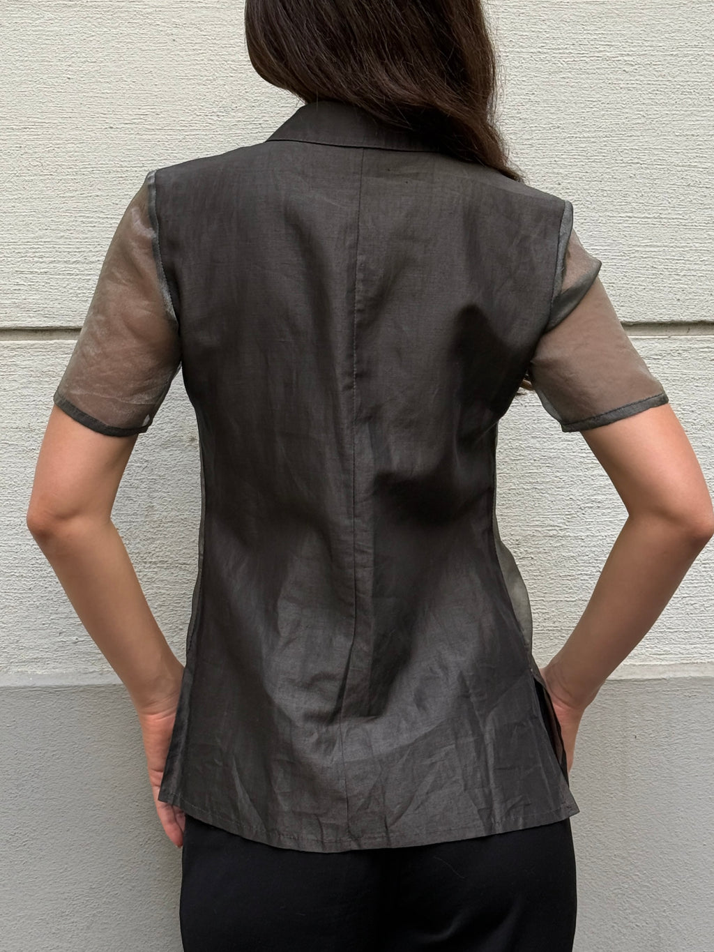 Vintage Gray Sheer Panel Blazer Style Top S/M