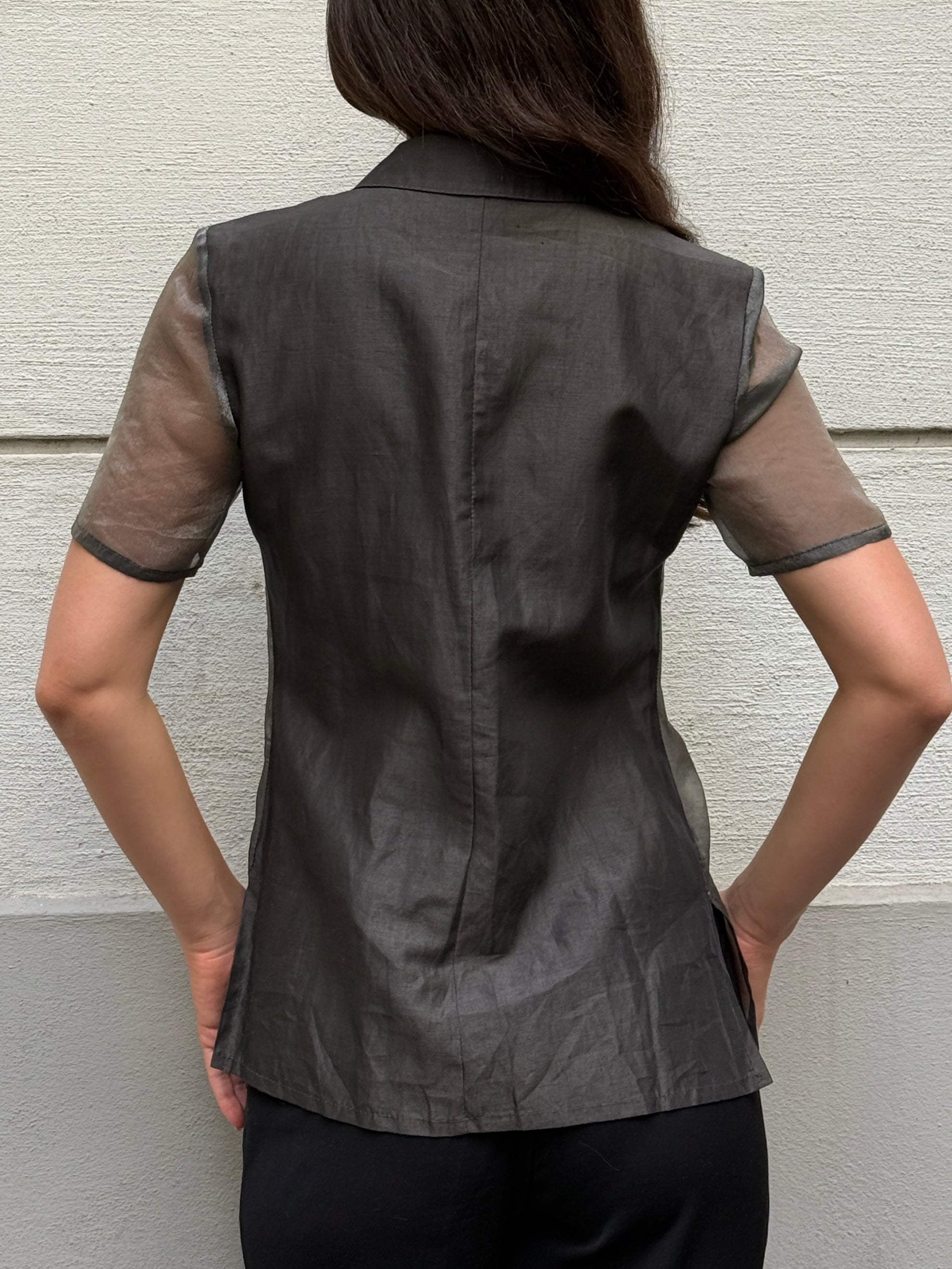 Vintage Gray Sheer Panel Blazer Style Top S/M