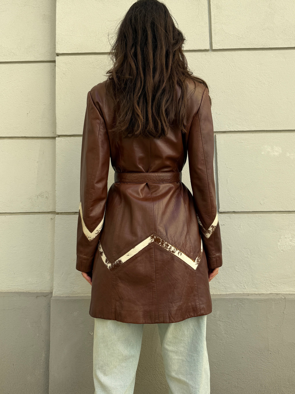 Vintage 100% Genuine Leather Brown Pony Hair Cowhide Patch Jacket M