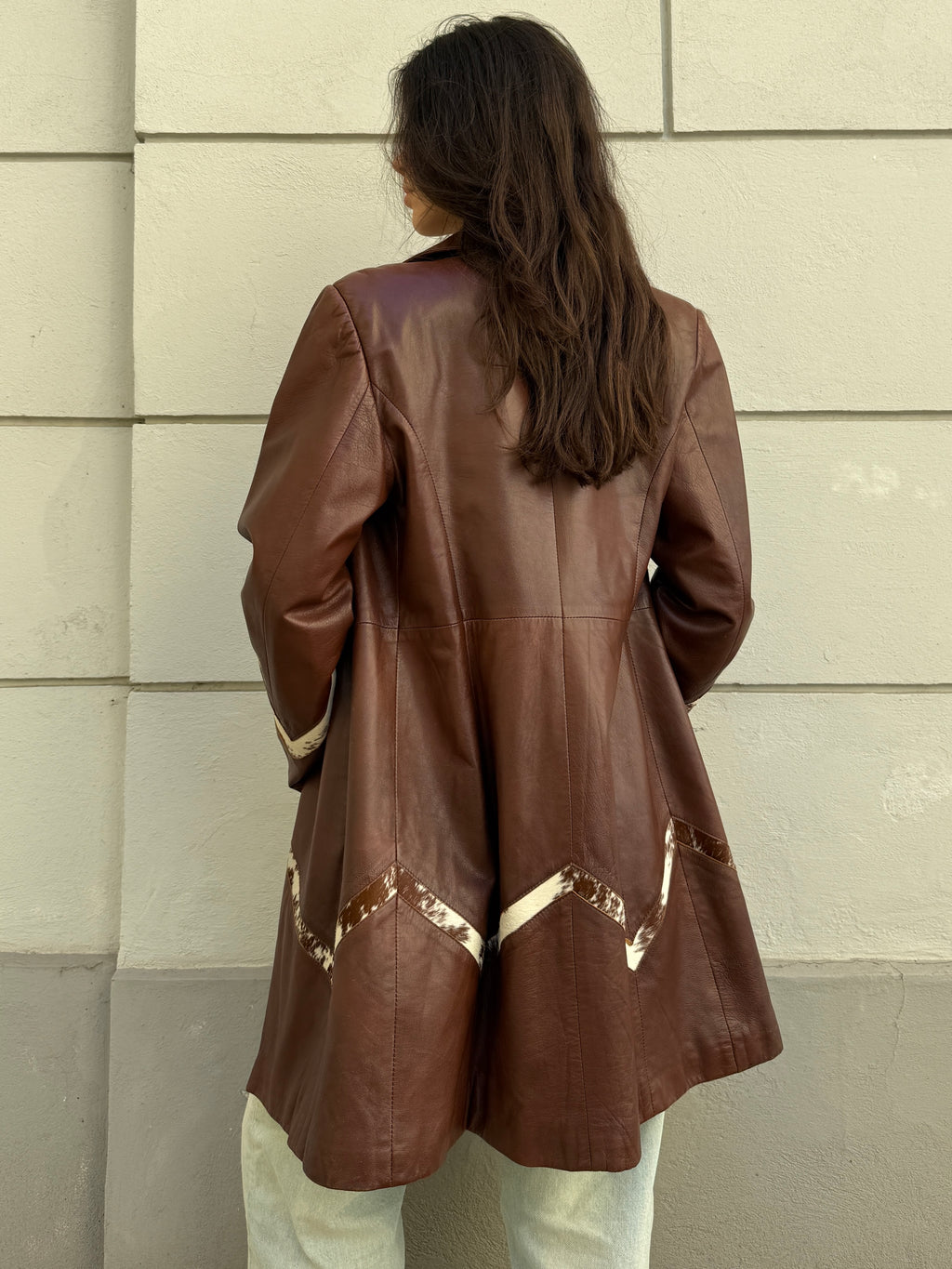 Vintage 100% Genuine Leather Brown Pony Hair Cowhide Patch Jacket M