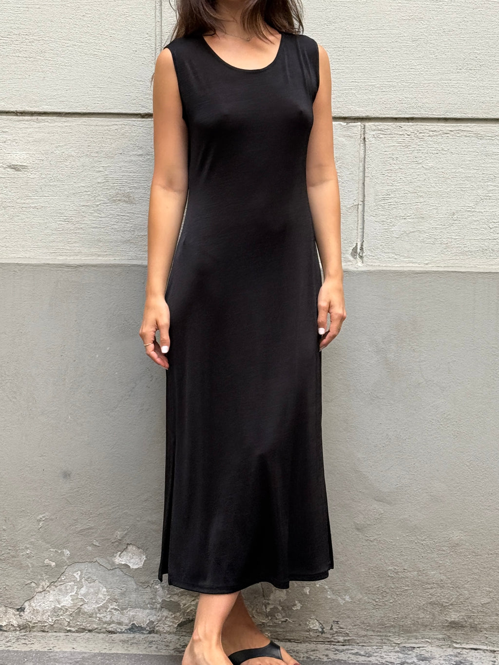 Vintage Stretchy Black Midi Dress M