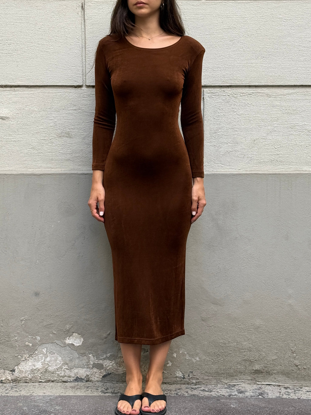 Vintage 100% Cotton Brown Body Con Midi Dress S