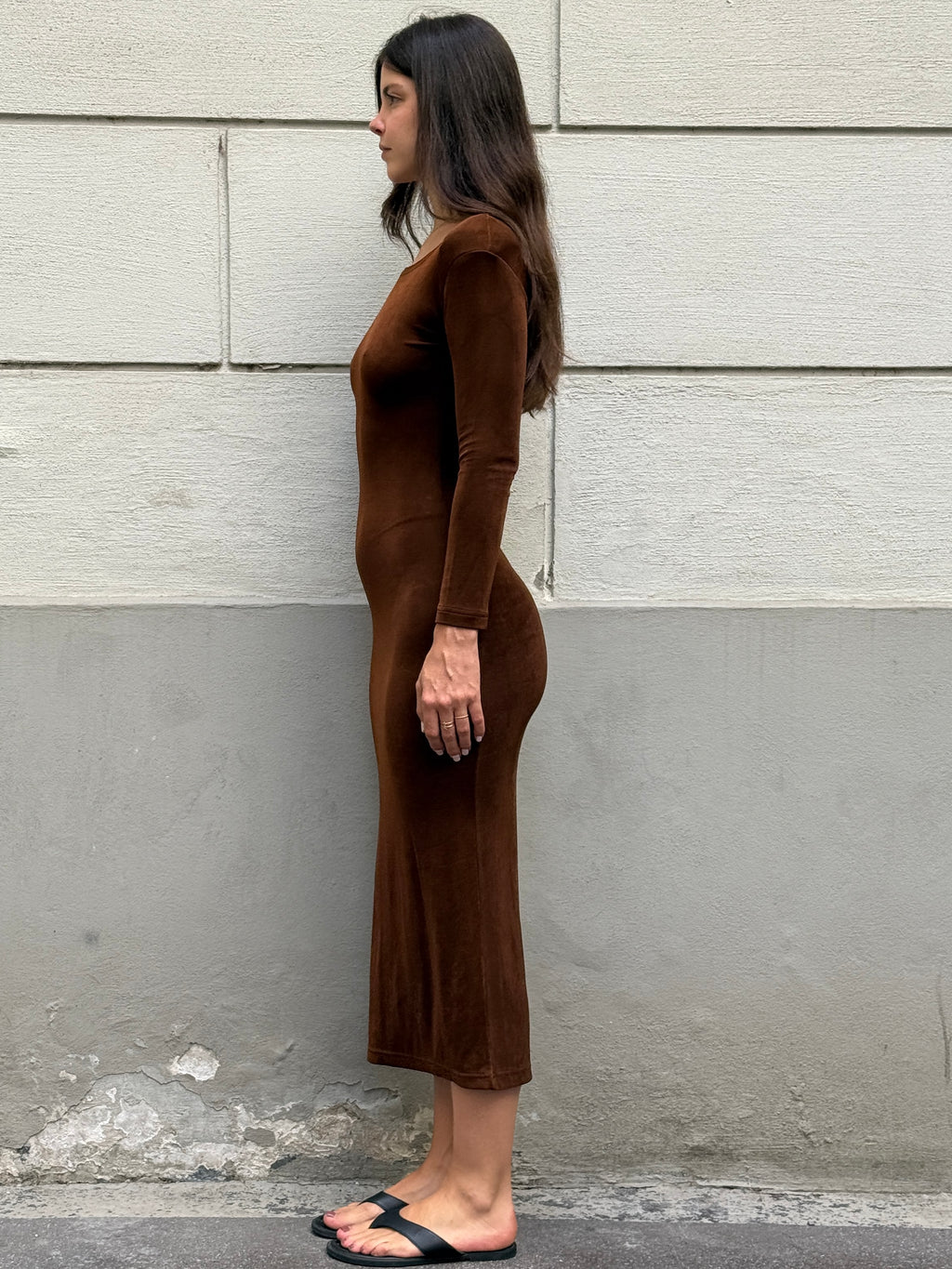 Vintage 100% Cotton Brown Body Con Midi Dress S