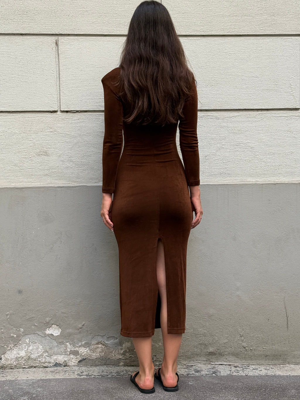 Vintage 100% Cotton Brown Body Con Midi Dress S