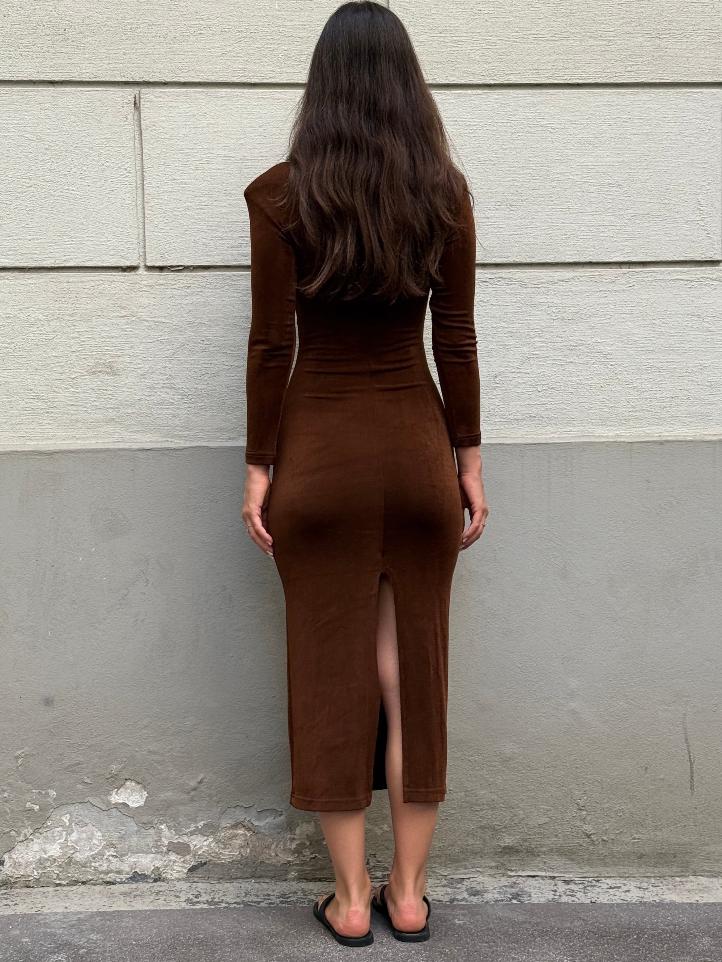 Vintage 100% Cotton Brown Body Con Midi Dress S