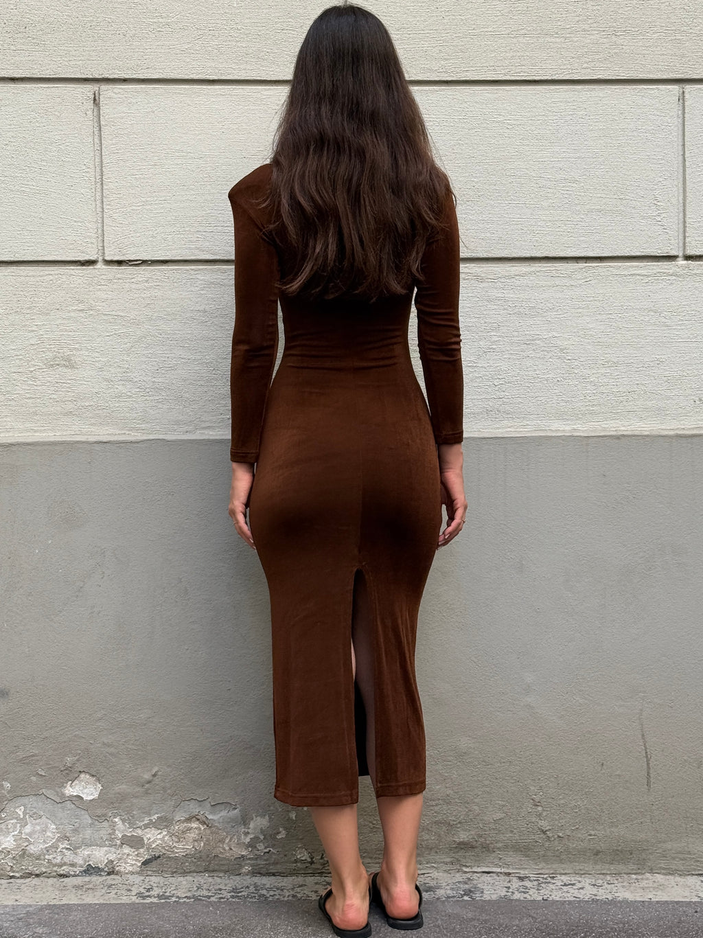 Vintage 100% Cotton Brown Body Con Midi Dress S