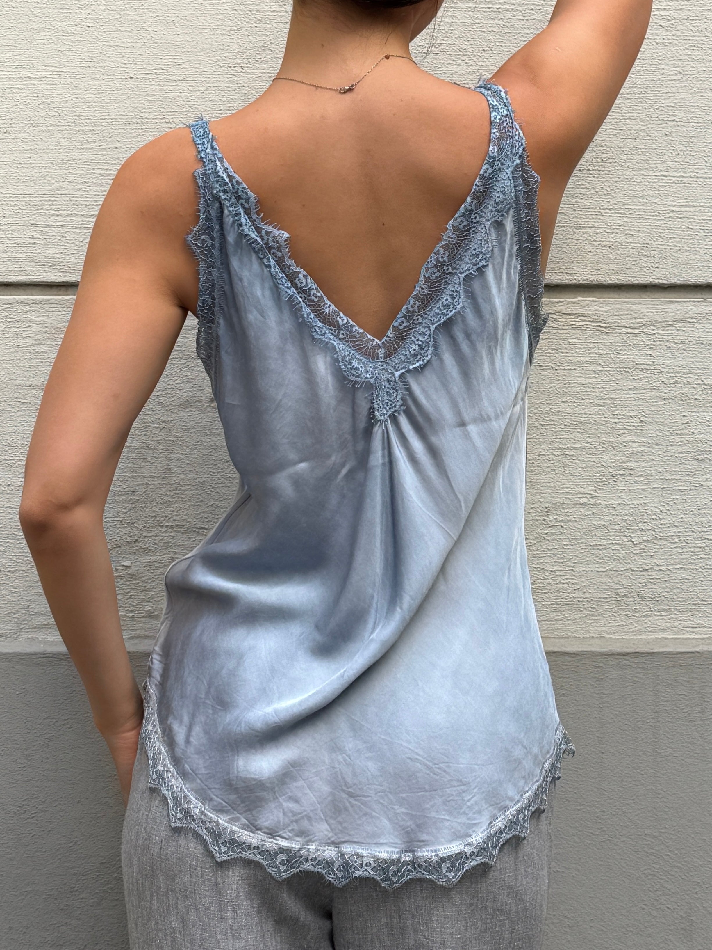 Vintage Light Blue Viscose/Rayon Lace Trim Camisole Top M