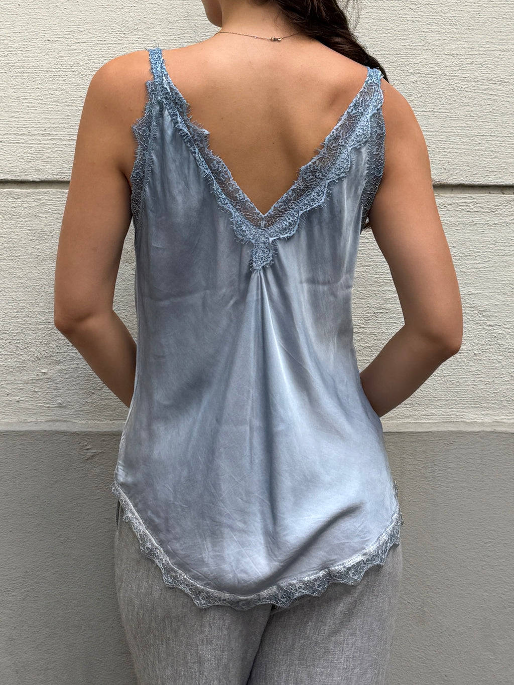 Vintage Light Blue Viscose/Rayon Lace Trim Camisole Top M