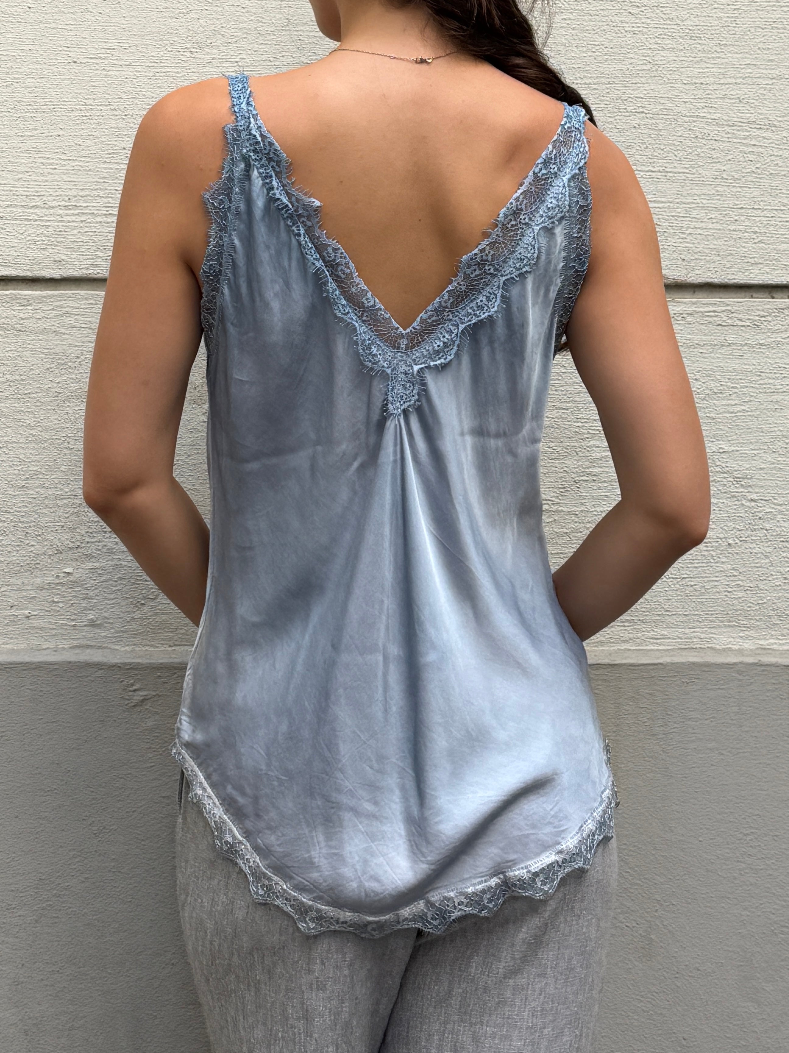Vintage Light Blue Viscose/Rayon Lace Trim Camisole Top M