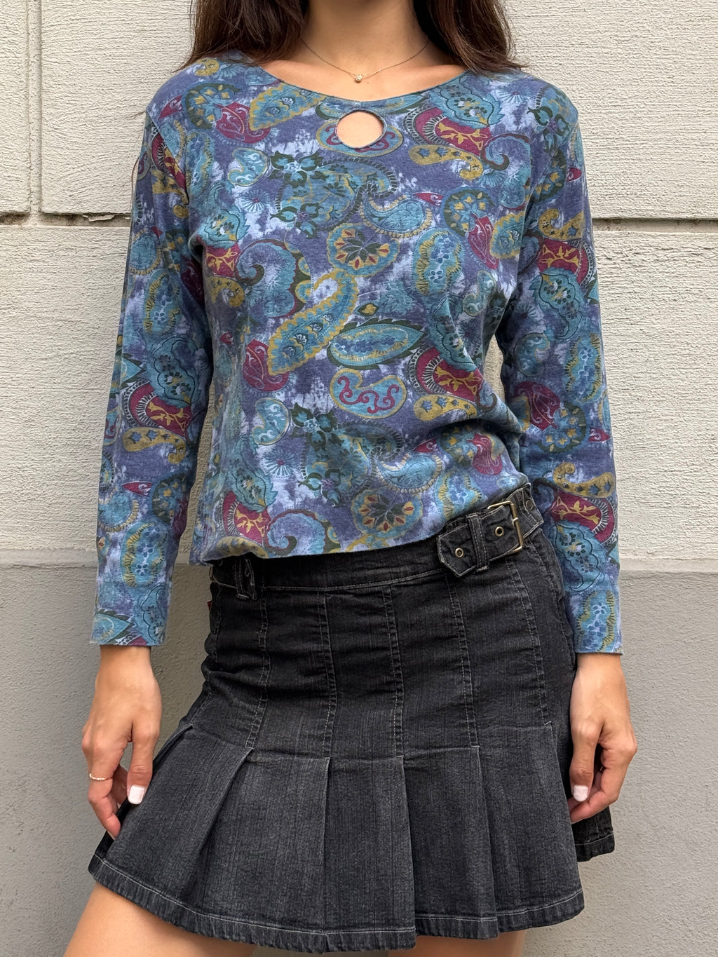Vintage Y2K 100% Cotton Paisley Long Sleeve T-Shirt S/M
