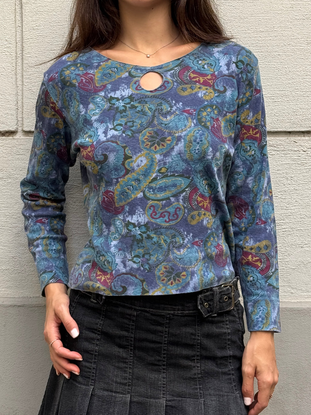 Vintage Y2K 100% Cotton Paisley Long Sleeve T-Shirt S/M